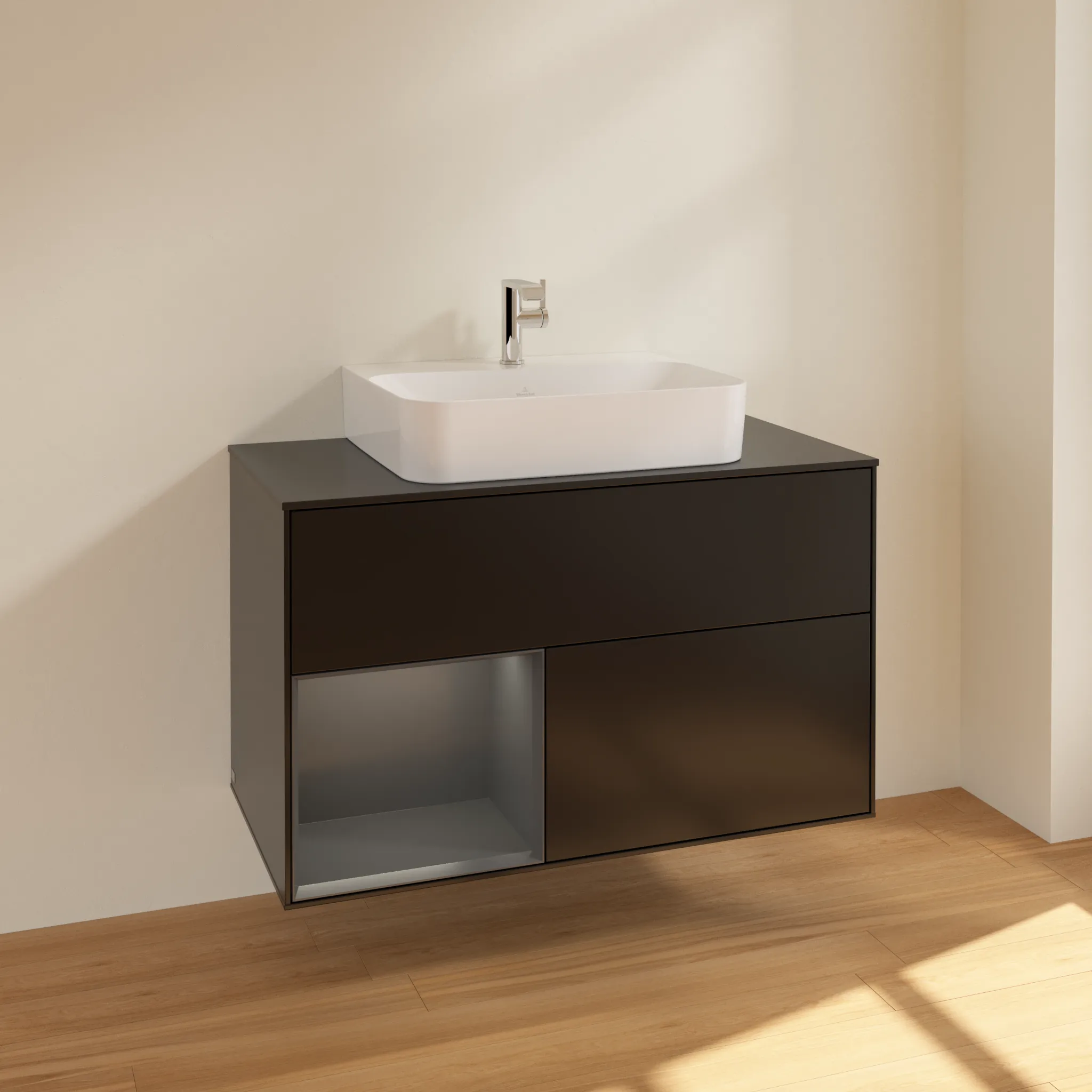 Villeroy & Boch Waschbeckenunterschrank Finion F11, 1000x603x501 mm, Black Matt Lacquer, mit Beleuchtung und Push-to-open Funktion Villeroy & Boch Waschbeckenunterschrank Finion F11, 1000x603x501 mm, Black Matt Lacquer, mit Beleuchtung und Push-to-open Funktion