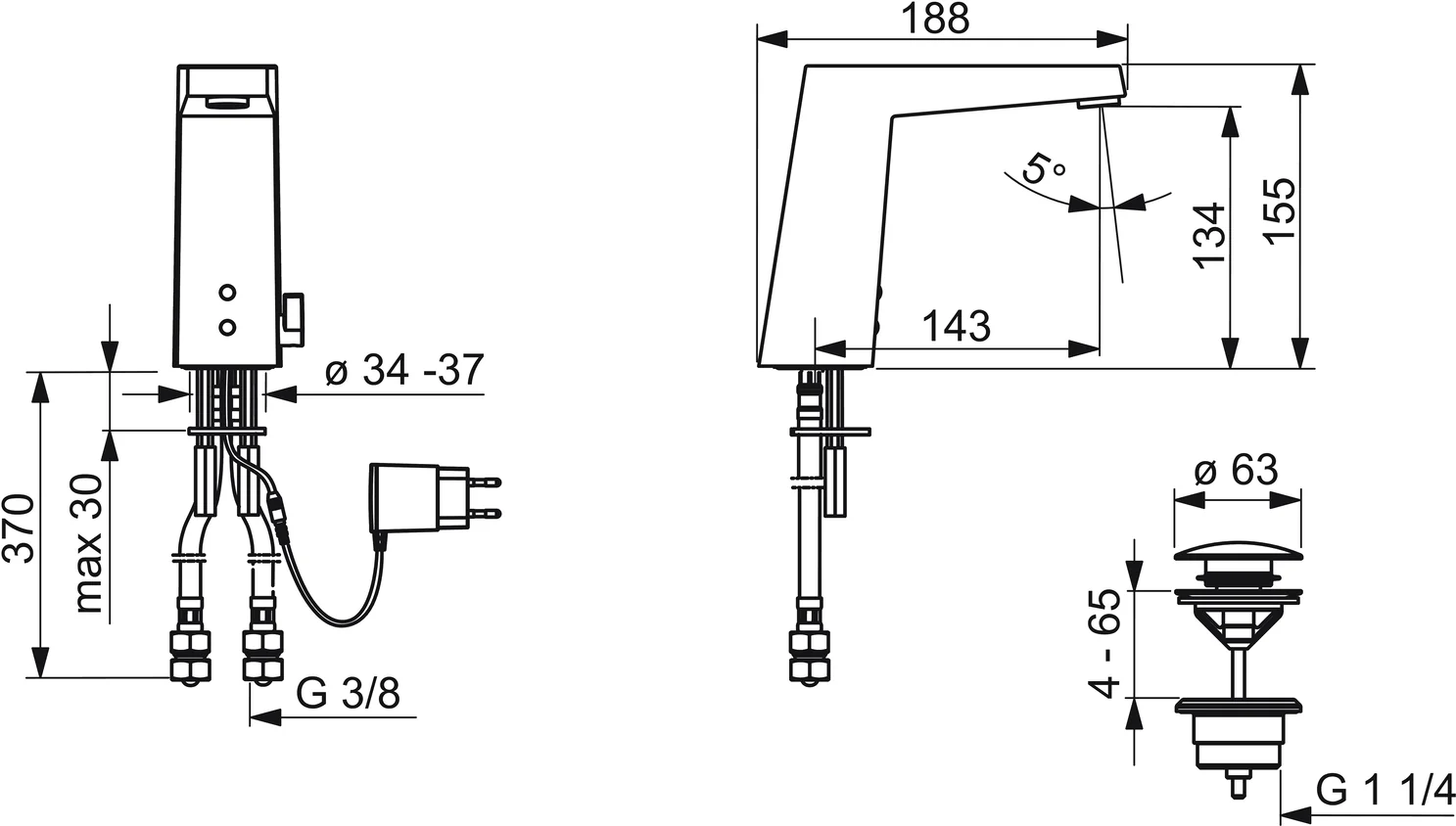 WT-Batt. HansaLOFT 5748 9⁄12 V, Bluetooth Ausld. 143 mm DN15 chr