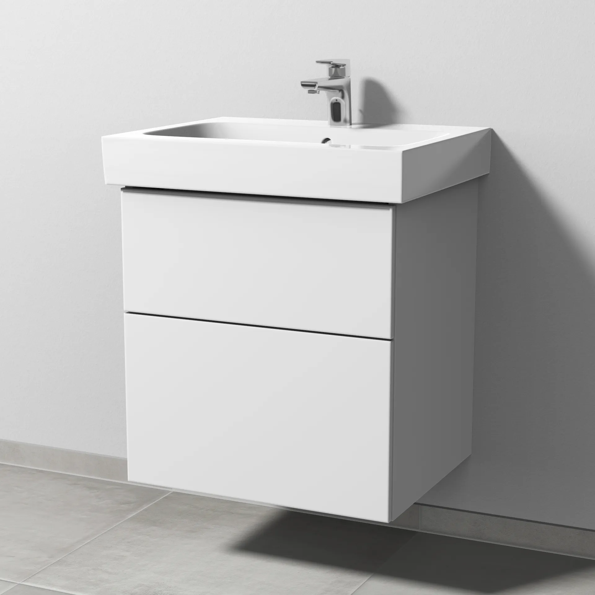 Sanipa Waschtischunterschrank „3way“ passend zu Keramik-Waschtische iCon von Geberit 550 × 593 × 462 mm in Weiß-Soft, Becken mittig