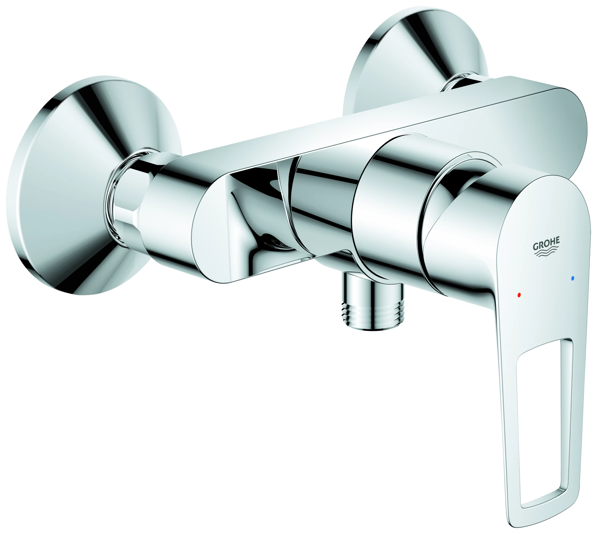 Einhand-Brausebatterie BauLoop 23633_1, Wandmontage, mit Temperaturbegrenzer, S-Anschlüsse, eigensicher, chrom