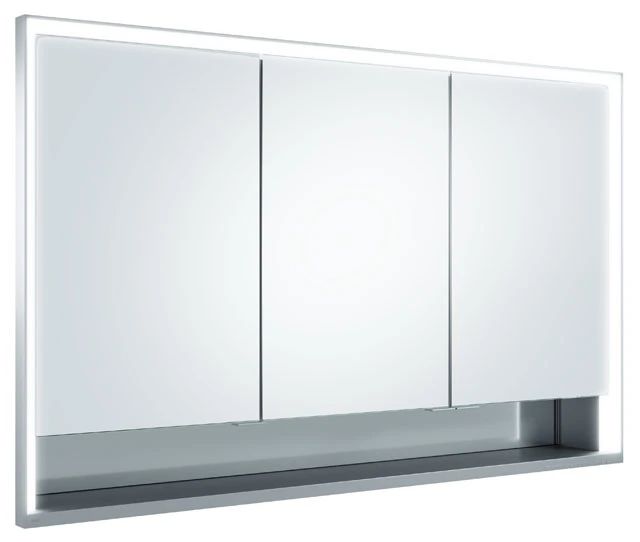 KEUCO Wandeinbau Spiegelschrank mit offenem Ablagefach „Royal Lumos“ in Silber (eloxiert), Unterputz, mit Steckdosen, ohne Spiegelheizung 1200 × 735 × 130 mm