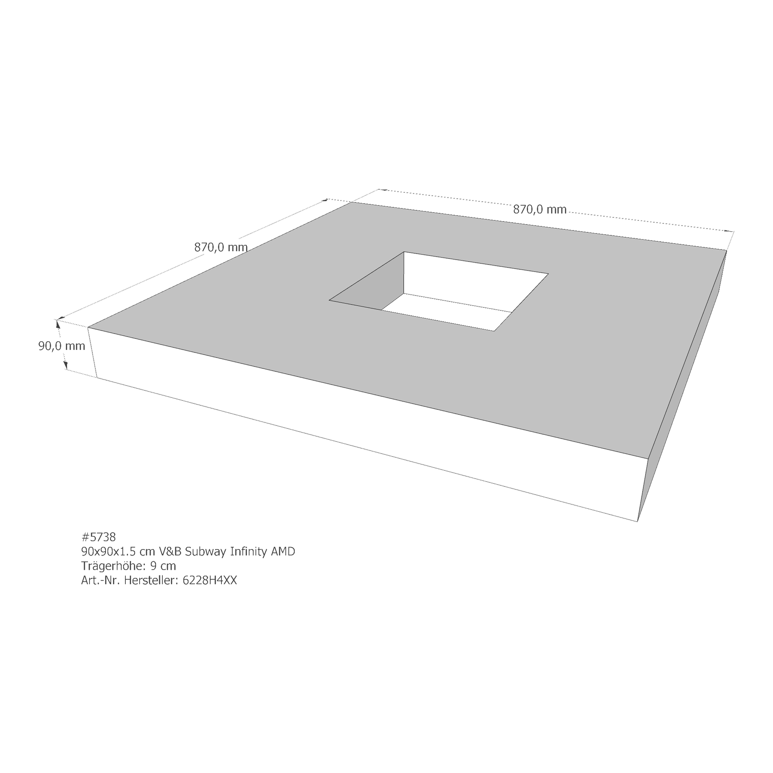 Duschwannenträger für Villeroy & Boch Subway Infinity 90 × 90 × 1,5 cm