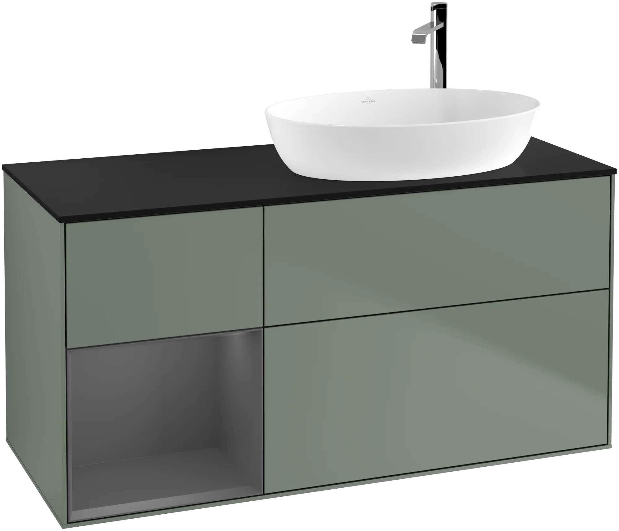 Villeroy & Boch Finion Waschbeckenunterschrank G92, 1200x603x501mm, Olive Matt Lacquer/Anthracite Matt Lacquer/Glass Black Matt