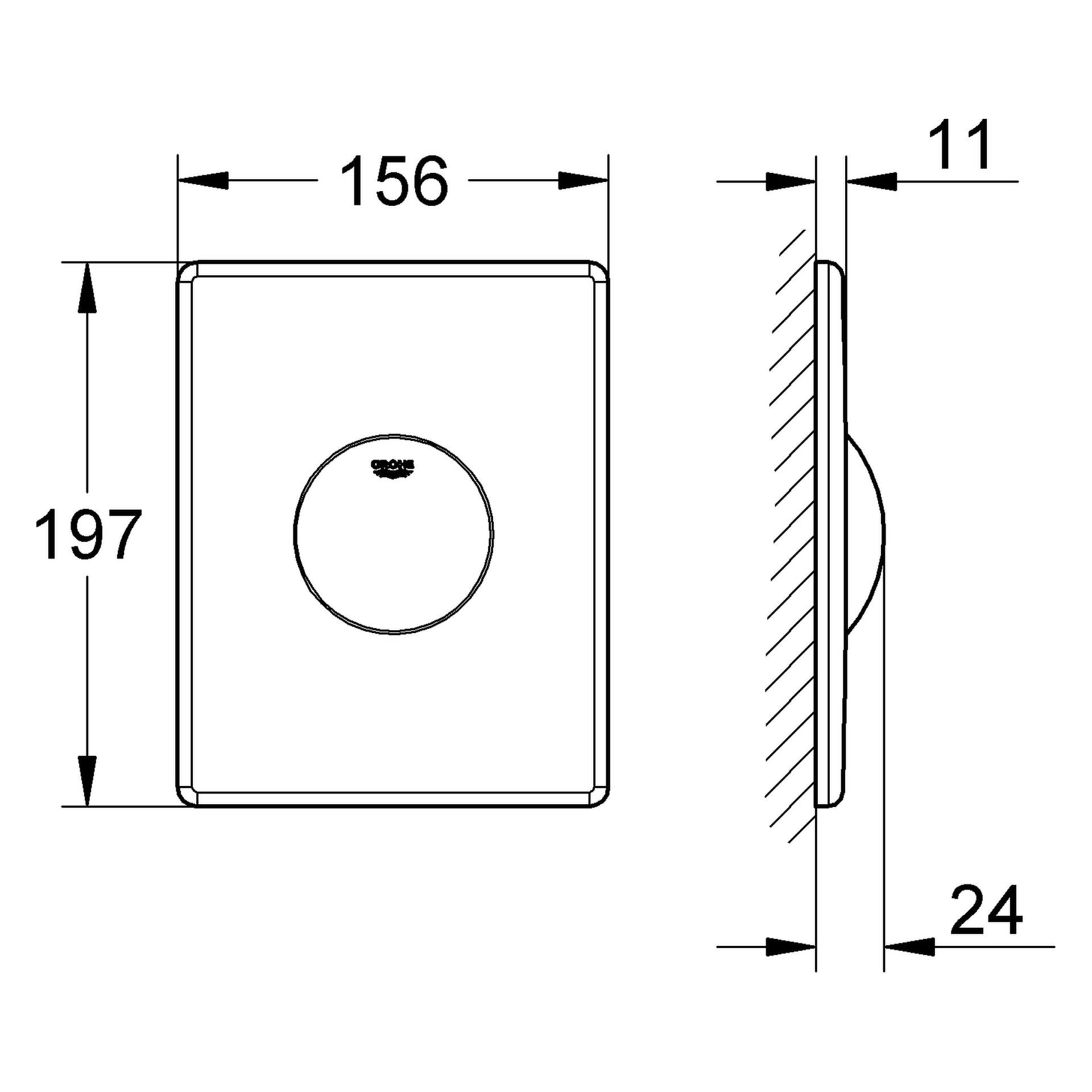WC-Betätigung Skate 38573, 156 × 197 mm, für 1-Mengen-Betätigung, senkrechte und waagerechte Montage, alpinweiß