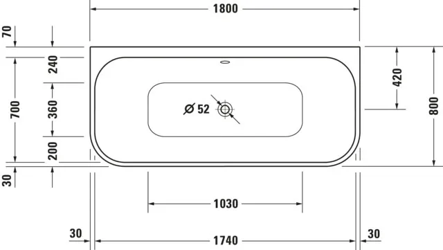 Duravit Badewanne „Happy D.2 Plus“ vorwand rechteck 180 × 80 cm, mittig