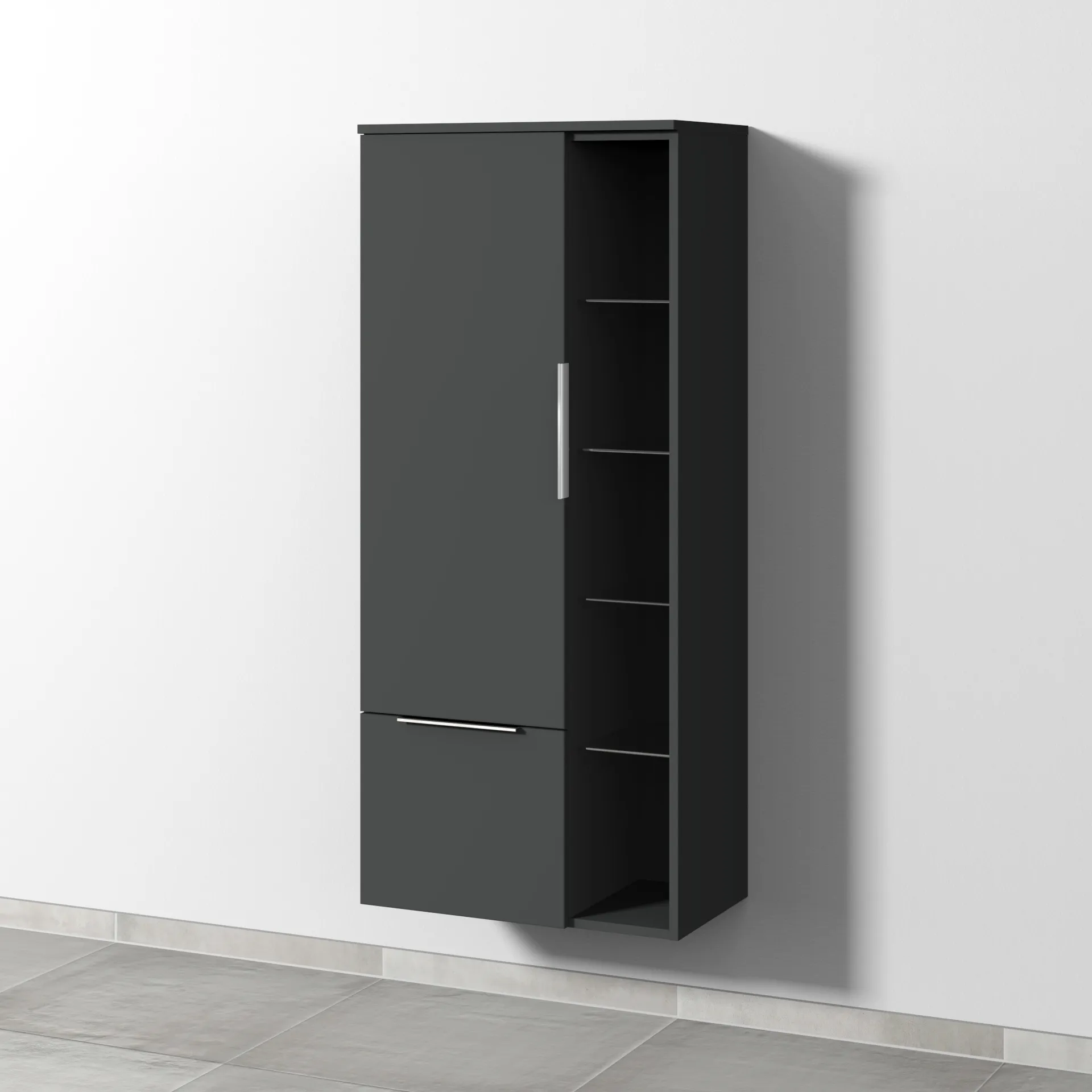 Sanipa Stauraumschrank „3way“ 600 × 1360 × 345 mm Anschlag links, in Graphit (matt), Anschlag links