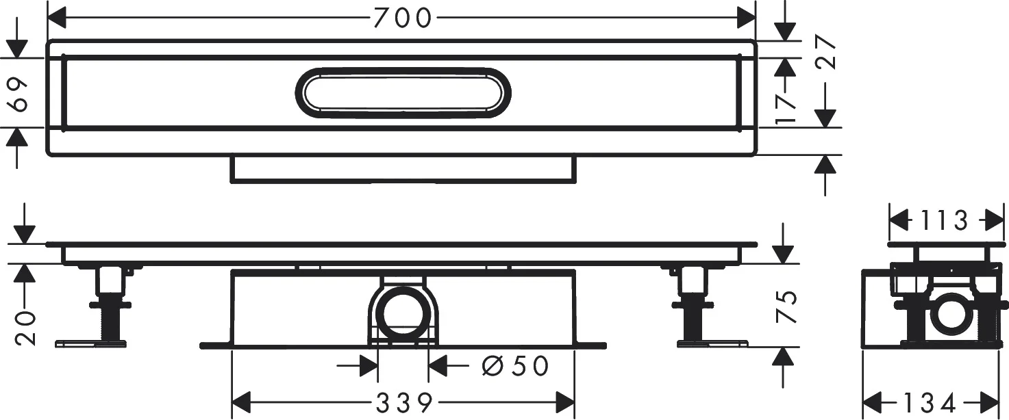 Hansgrohe uBox universal Komplettset für Standardinstallation 700 mm, passend für RainDrain Rock und Match Fertigsets