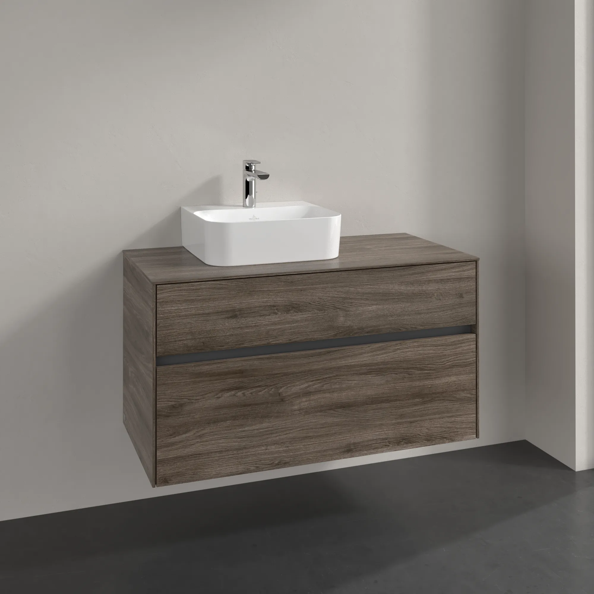 Villeroy & Boch Waschtischunterschrank „Collaro“ 1000 × 548 × 500 mm Stone Oak, ohne Beleuchtung, für Becken links