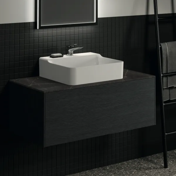 Waschtischplatte Conca, aus Keramik, 1002x505x6mm, Marmor Noir Desir