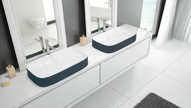 Hoesch LaSenia Aufsatz-Waschbecken Solique, BiColor Weiß-Schiefergrau Hoesch LaSenia Aufsatz-Waschbecken Solique, BiColor Weiß-Schiefergrau