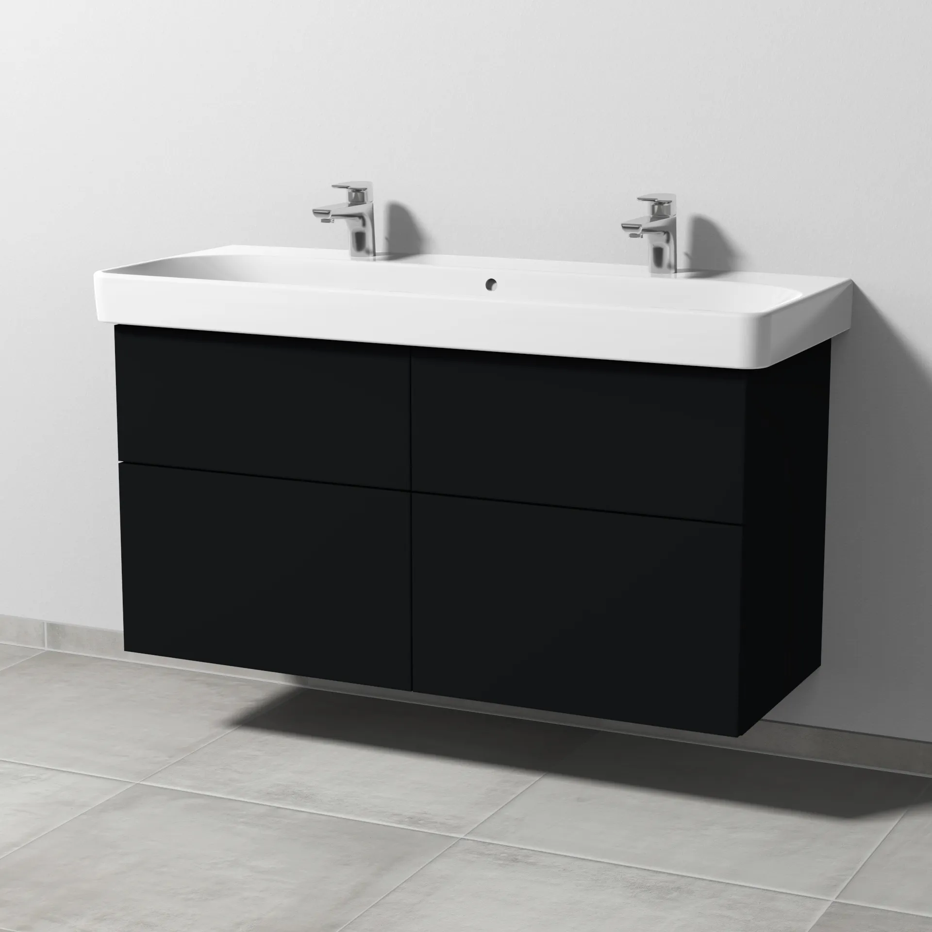 Sanipa Waschtischunterschrank „3way“ passend zu Keramik-Waschtische Smyle Square von Geberit 1130 × 593 × 442 mm in Schwarz (matt), mit