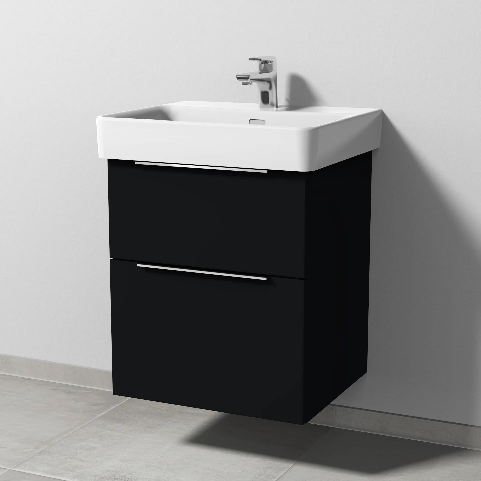 Sanipa Waschtischunterschrank „3way“ 500 × 593 × 437 mm in Schwarz (matt), Becken mittig Sanipa Waschtischunterschrank „3way“ 500 × 593 × 437 mm in Schwarz (matt), Becken mittig