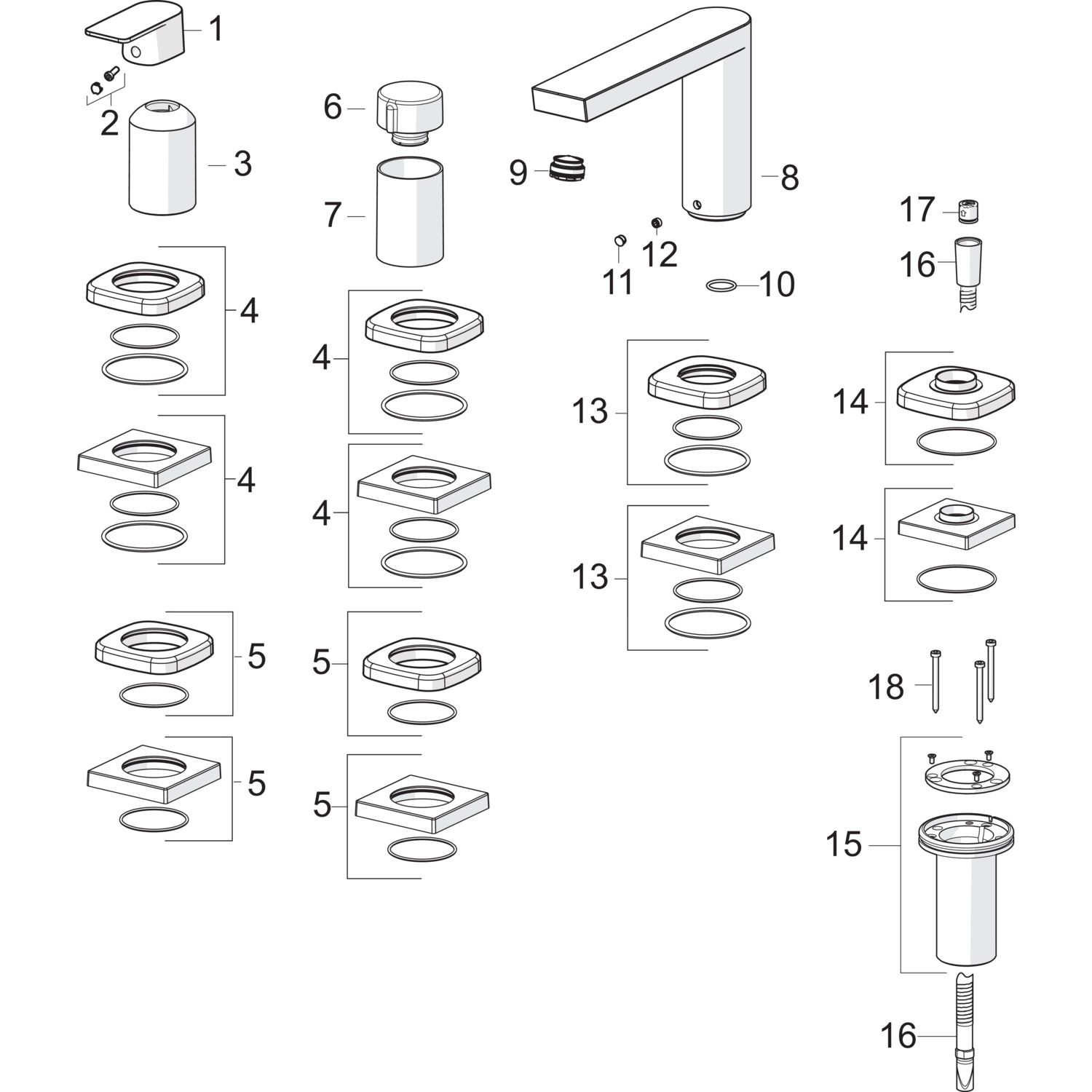 HA Einhebelmischer Fertigmontageset für Wanne/Brause HANSASTELA 5730 Rosette eckig Chrom