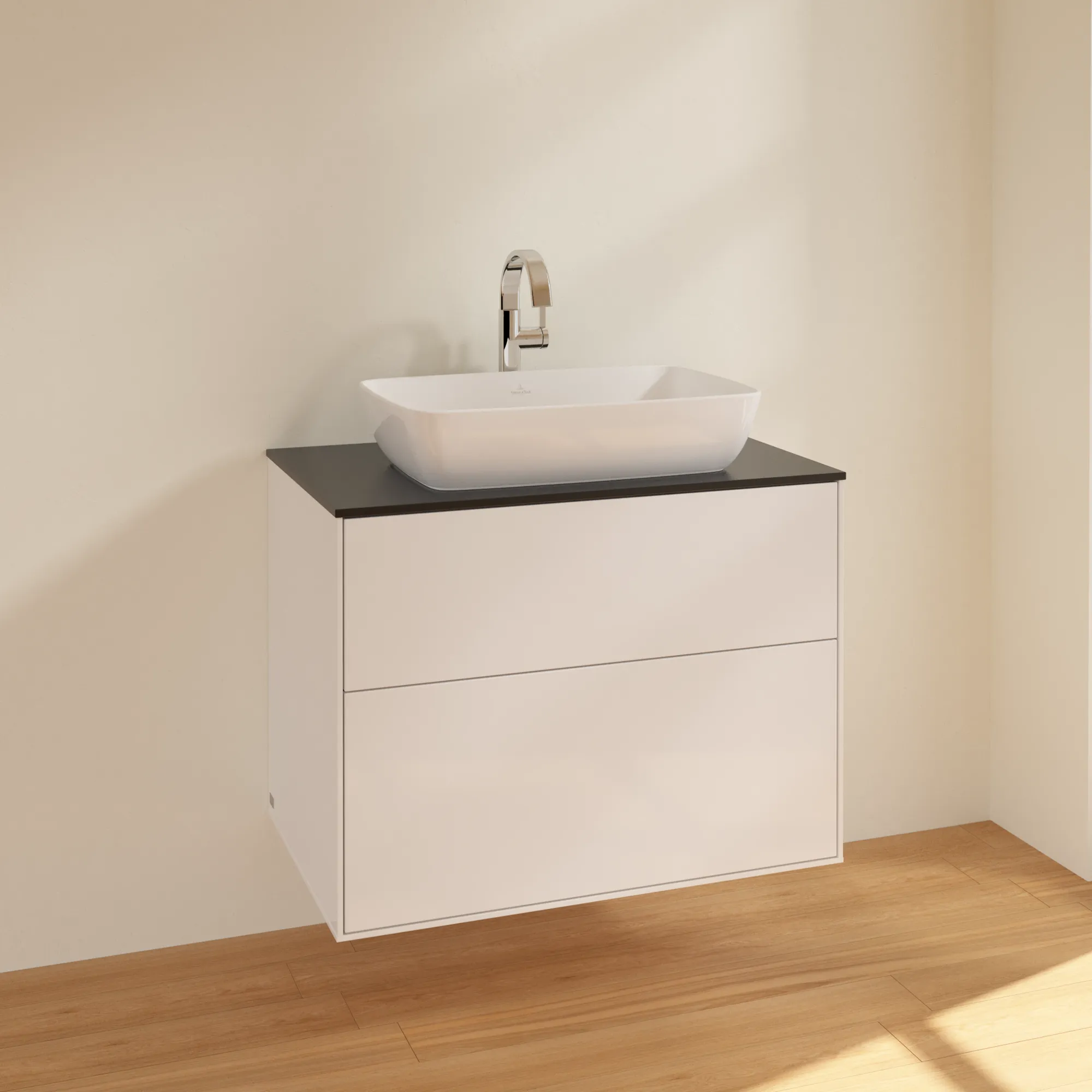 Villeroy & Boch Finion Waschbeckenunterschrank F75 800x603x501mm Glossy White Lacquer / Glass Black Matt
