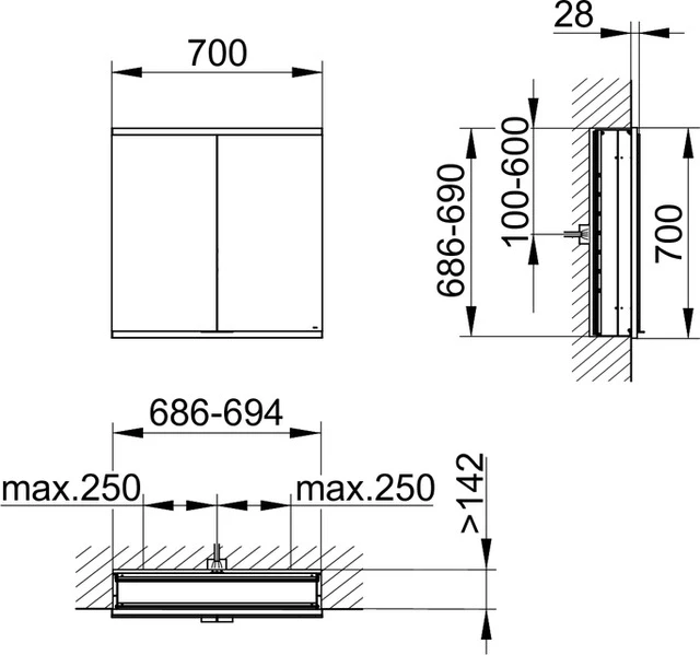 KEUCO Wandeinbau Spiegelschrank 2-türig „Royal Modular 2.0“ in Silber (eloxiert), Unterputz, mit Beleuchtung, mit Steckdose 700 × 700 × 160 mm KEUCO Wandeinbau Spiegelschrank 2-türig „Royal Modular 2.0“ in Silber (eloxiert), Unterputz, mit Beleuchtung, mit Steckdose 700 × 700 × 160 mm