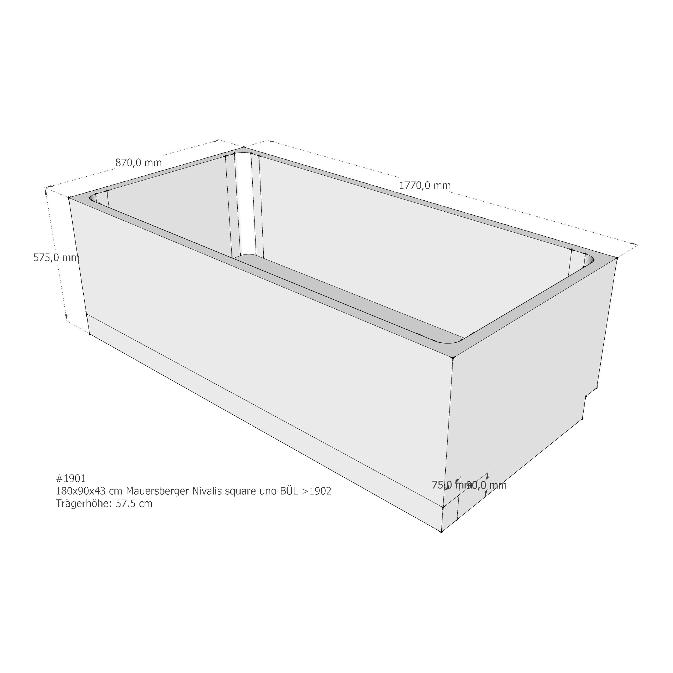 Badewannenträger für Mauersberger Nivalis square uno 180 × 90 × 43 cm