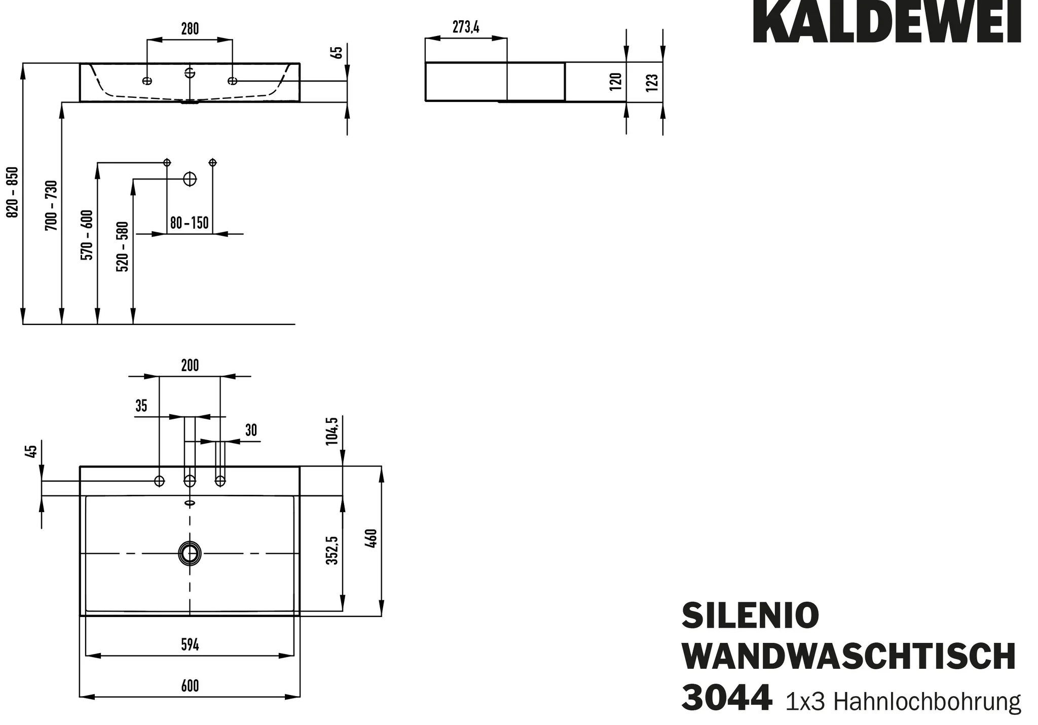 Kaldewei SILENIO Wandwaschtisch, 600x460 mm, warm grey 10, Perl-Effekt, 3HL, mit Überlauf, chrom Kaldewei SILENIO Wandwaschtisch, 600x460 mm, warm grey 10, Perl-Effekt, 3HL, mit Überlauf, chrom