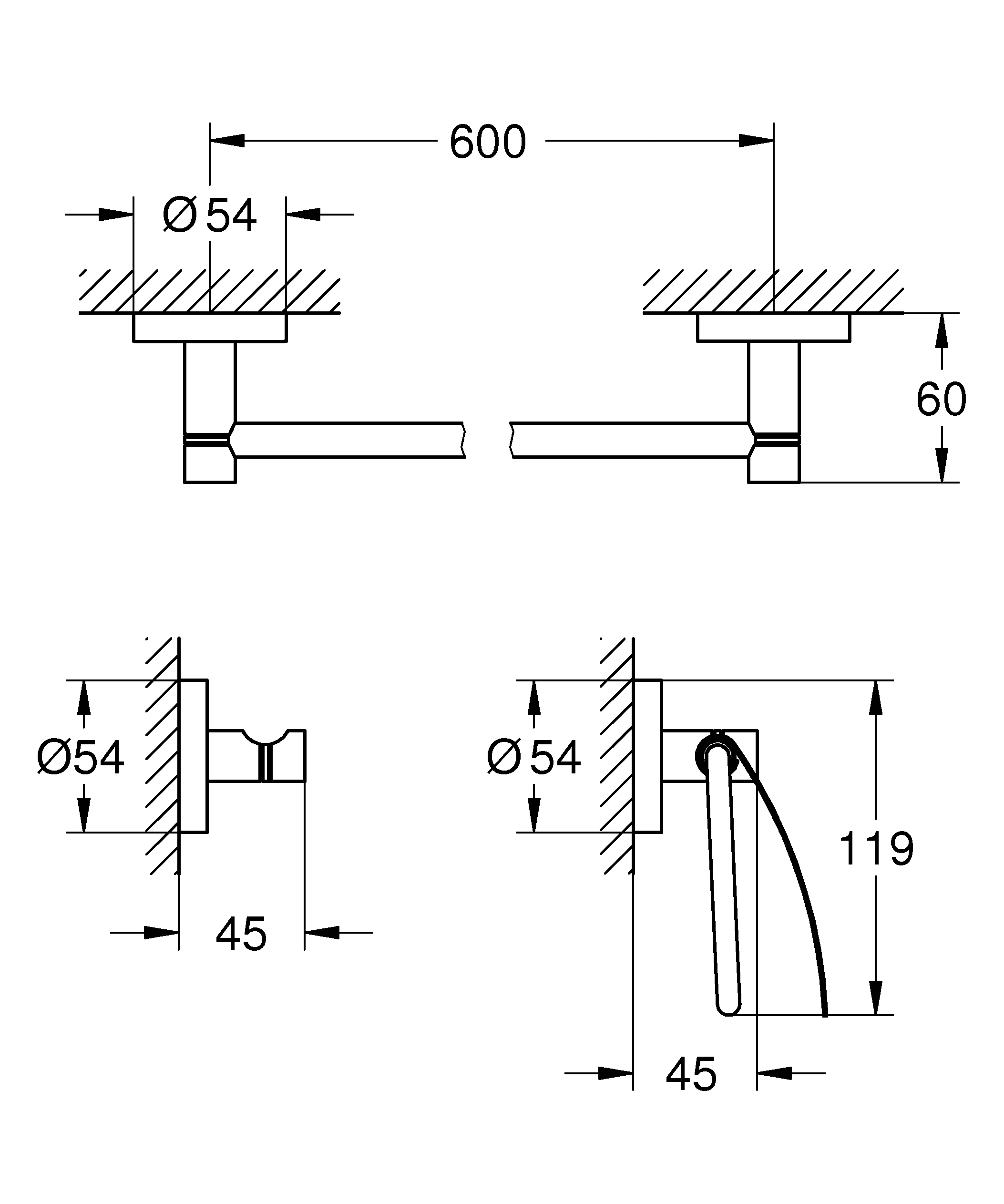 3-in-1 Bad-Set Essentials 40775_1, mit Badetuchhalter 600 mm, Bademantelhaken, WC-Papierhalter, mit Deckel, chrom
