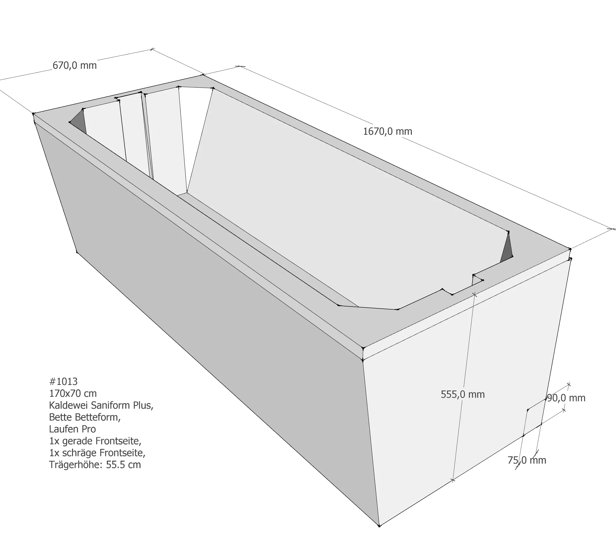 Badewannenträger für Wannenträger Bette Betteform, Kaldewei Saniform Plus, Laufen Pro 170x70x cm 170 × 70 cm