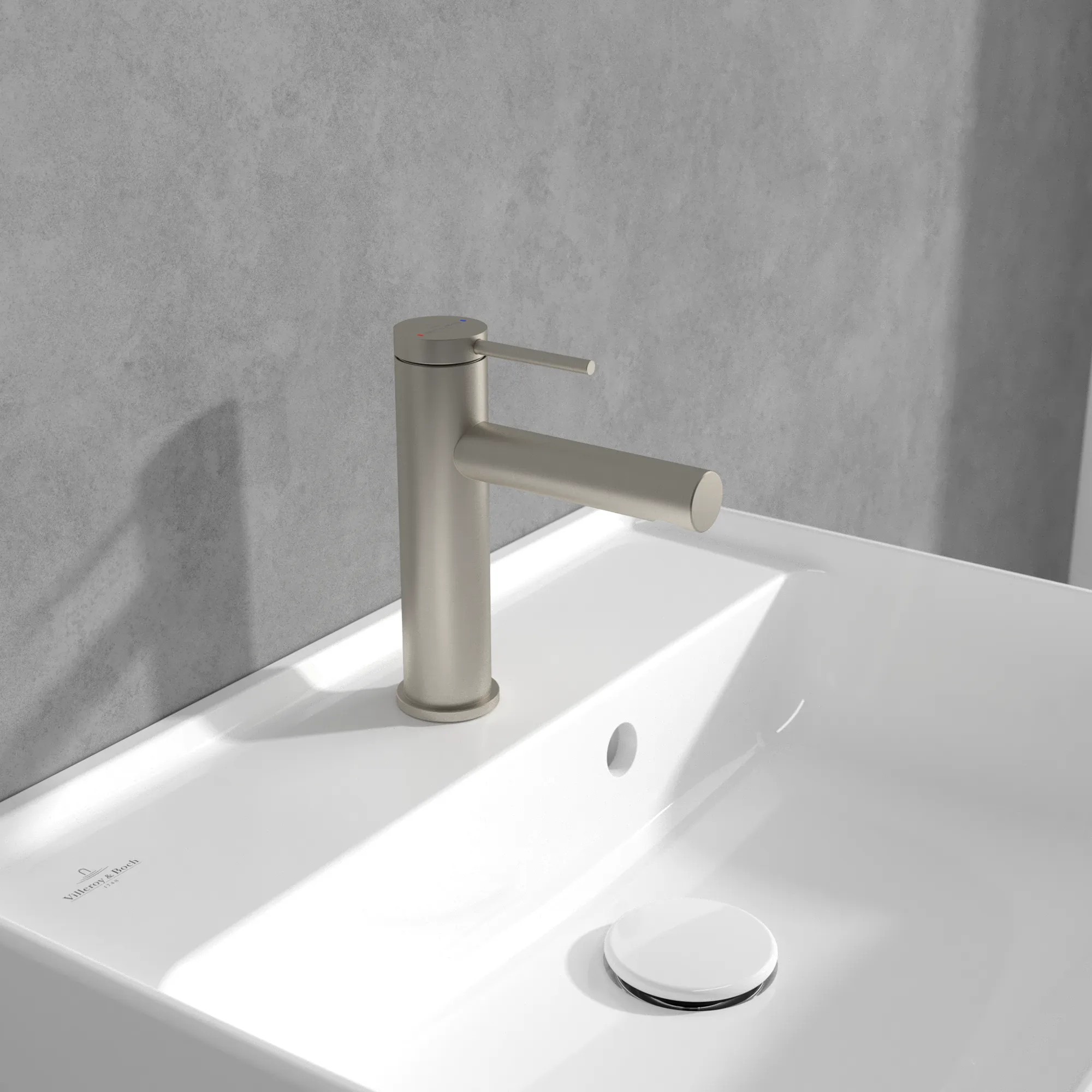 Villeroy & Boch Einhebel-Waschtischarmatur Loop & Friends, Brushed Nickel Matt, 38x145x166 mm, Höhe 166 mm, Wanneneinbaumaß 38x145 mm Villeroy & Boch Einhebel-Waschtischarmatur Loop & Friends, Brushed Nickel Matt, 38x145x166 mm, Höhe 166 mm, Wanneneinbaumaß 38x145 mm