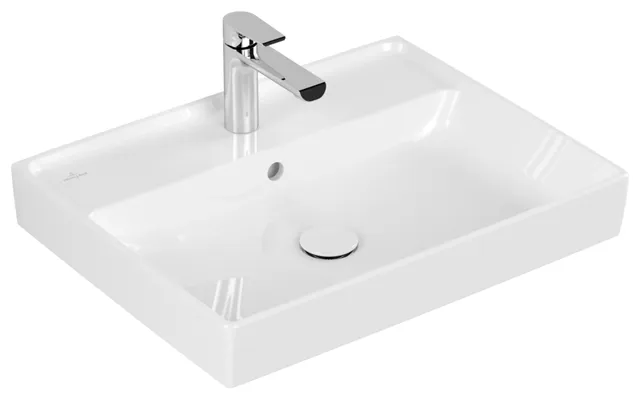 Villeroy & Boch Wandwaschtisch aus TitanCeram „Collaro“ 600 × 470 × 160 mm, mit Hahnlochbohrung, Hahnlochposition mittig in Weiß Alpin