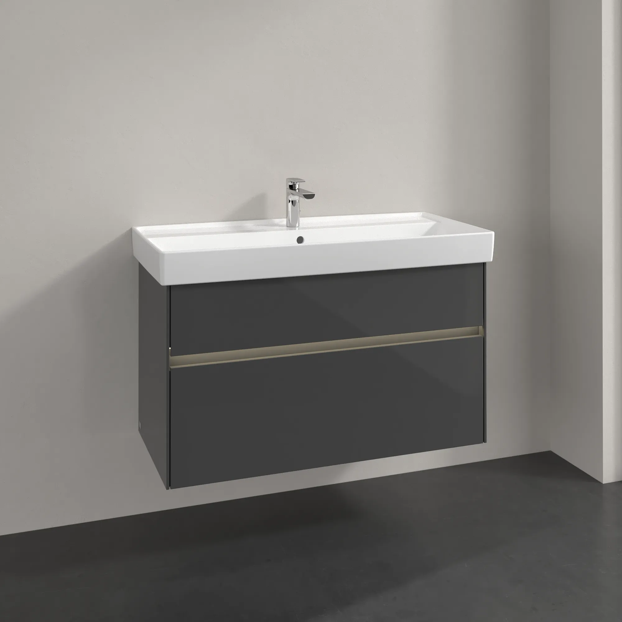 Villeroy & Boch Waschtischunterschrank „Collaro“ 954 × 546 × 444 mm Glossy Grey, für Becken mittig, mit Beleuchtung