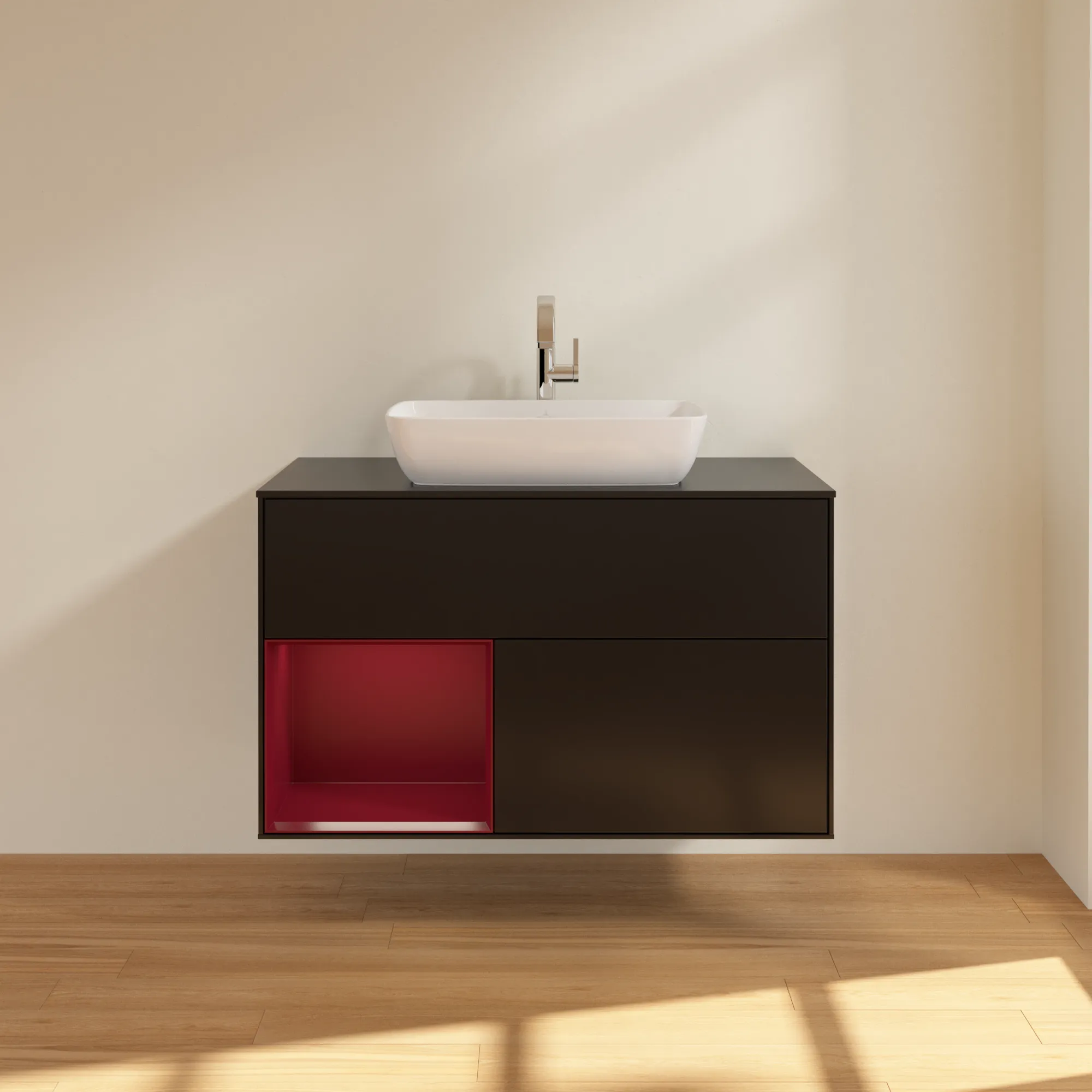 Villeroy & Boch Waschbeckenunterschrank Finion F77, 1000x603x501 mm, Black Matt Lacquer, mit Beleuchtung und Push-to-open Funktion