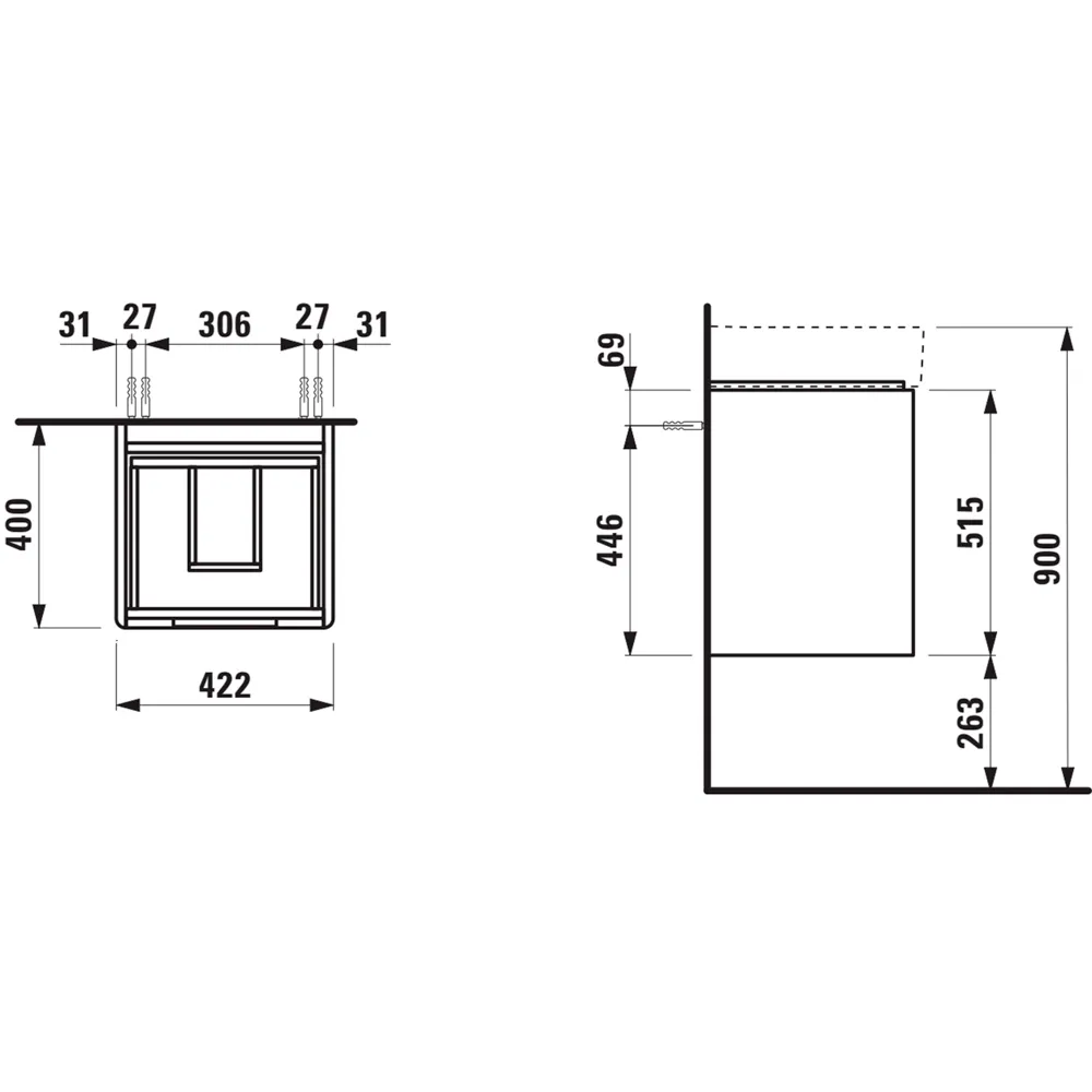 Laufen Waschtischunterbau JUNA 400x422x515, 2 Schubladen, Griffmulde, H815281 spezialcolor Laufen Waschtischunterbau JUNA 400x422x515, 2 Schubladen, Griffmulde, H815281 spezialcolor