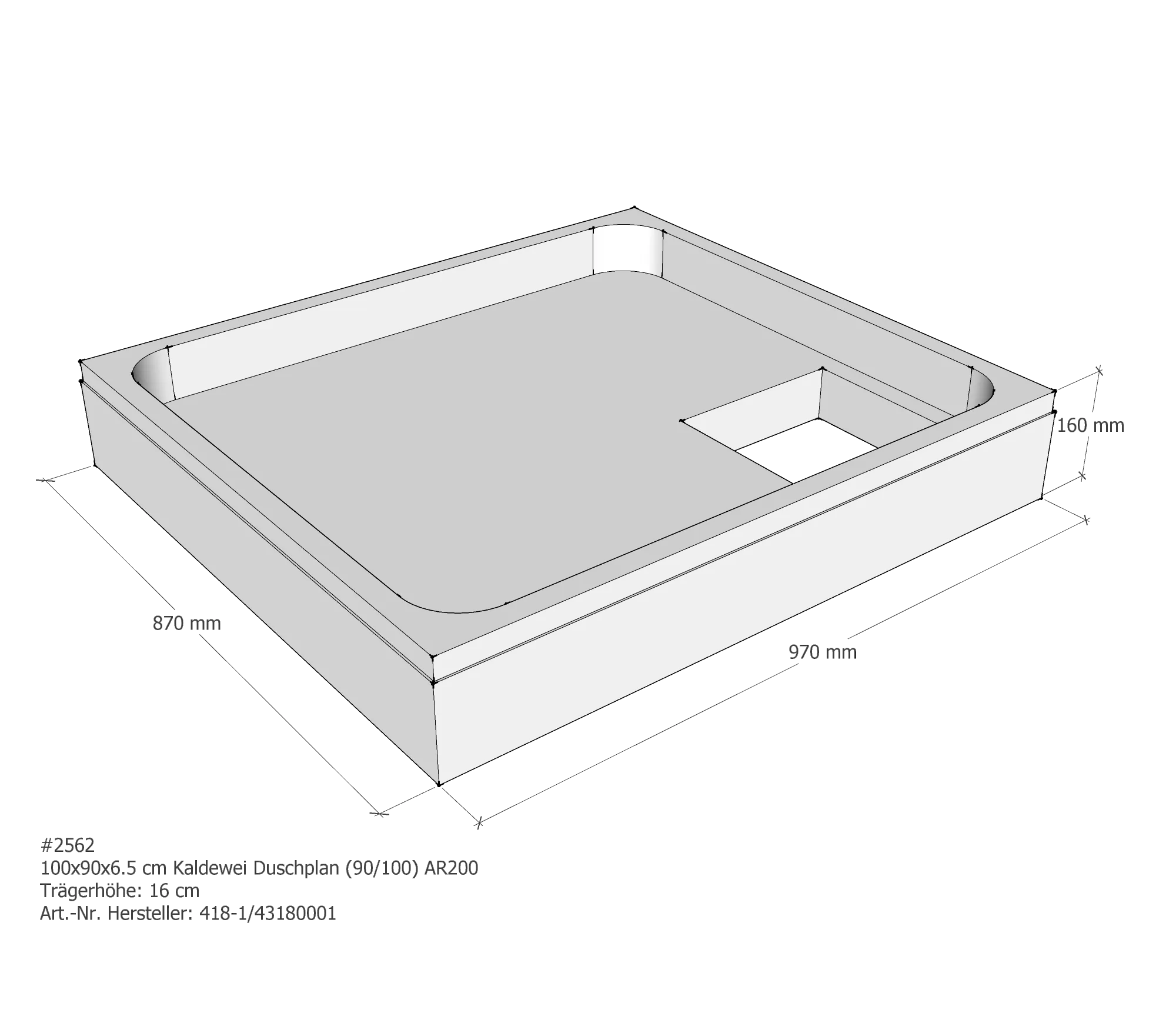 Duschwannenträger für Kaldewei Duschplan 100 × 90 × 6,5 cm Breite: 90 cm / Länge: 100 cm