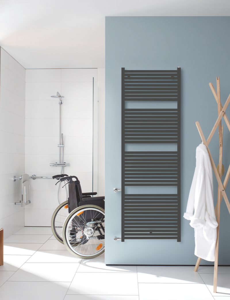 Zehnder Design-Heizkörper „Toga“ für Warmwasser-Zentralheizung oder gemischten Betrieb 60 × 71,6 cm in Anthracite (glänzend)