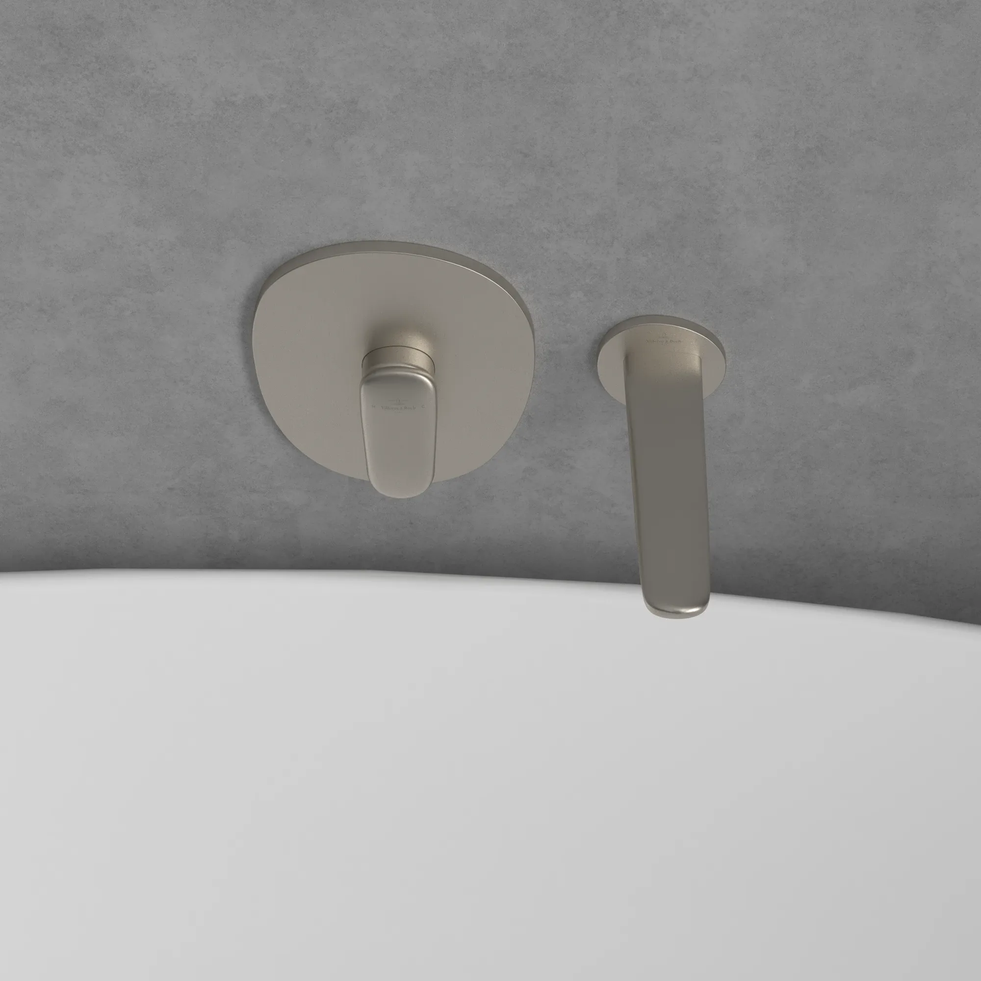 Villeroy & Boch Badewannenauslauf Antao, Brushed Nickel Matt, 84 x 85 x 223 mm, Wandmontage, SmartPressure Technologie