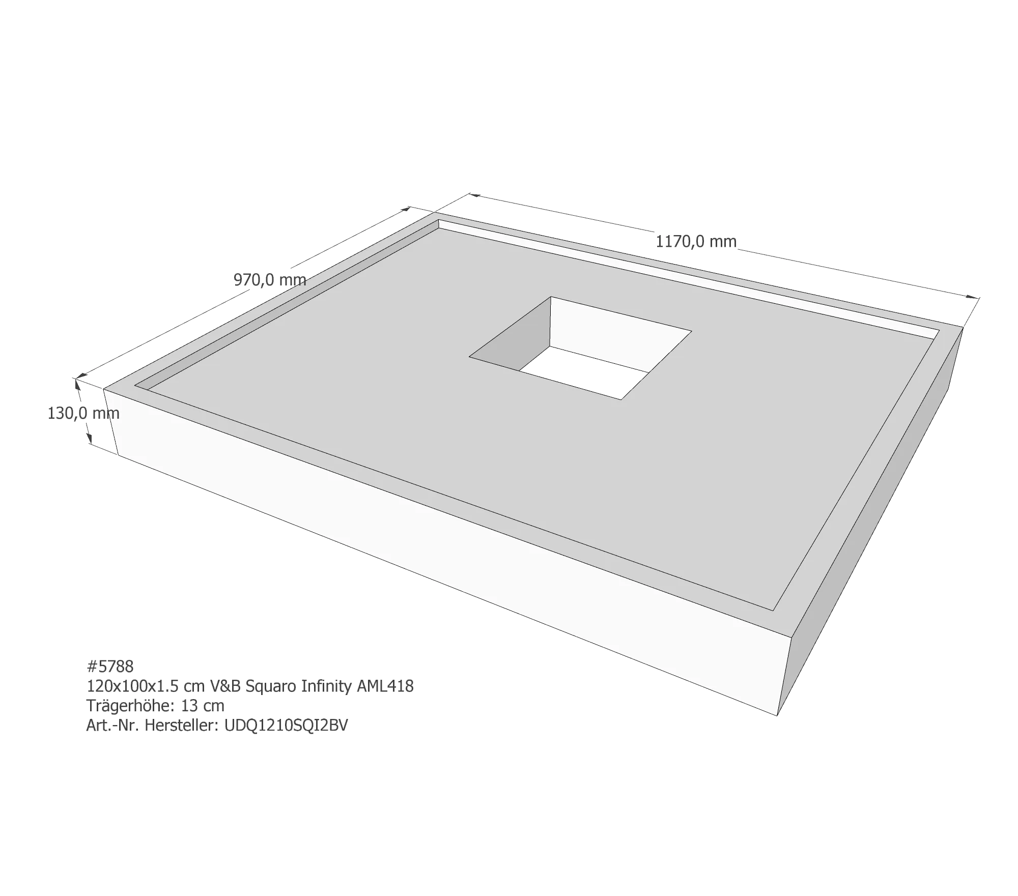 Duschwannenträger passend für Villeroy & Boch Squaro Infinity 120 × 100 × 1,5 cm Breite: 100 cm / Länge: 120 cm