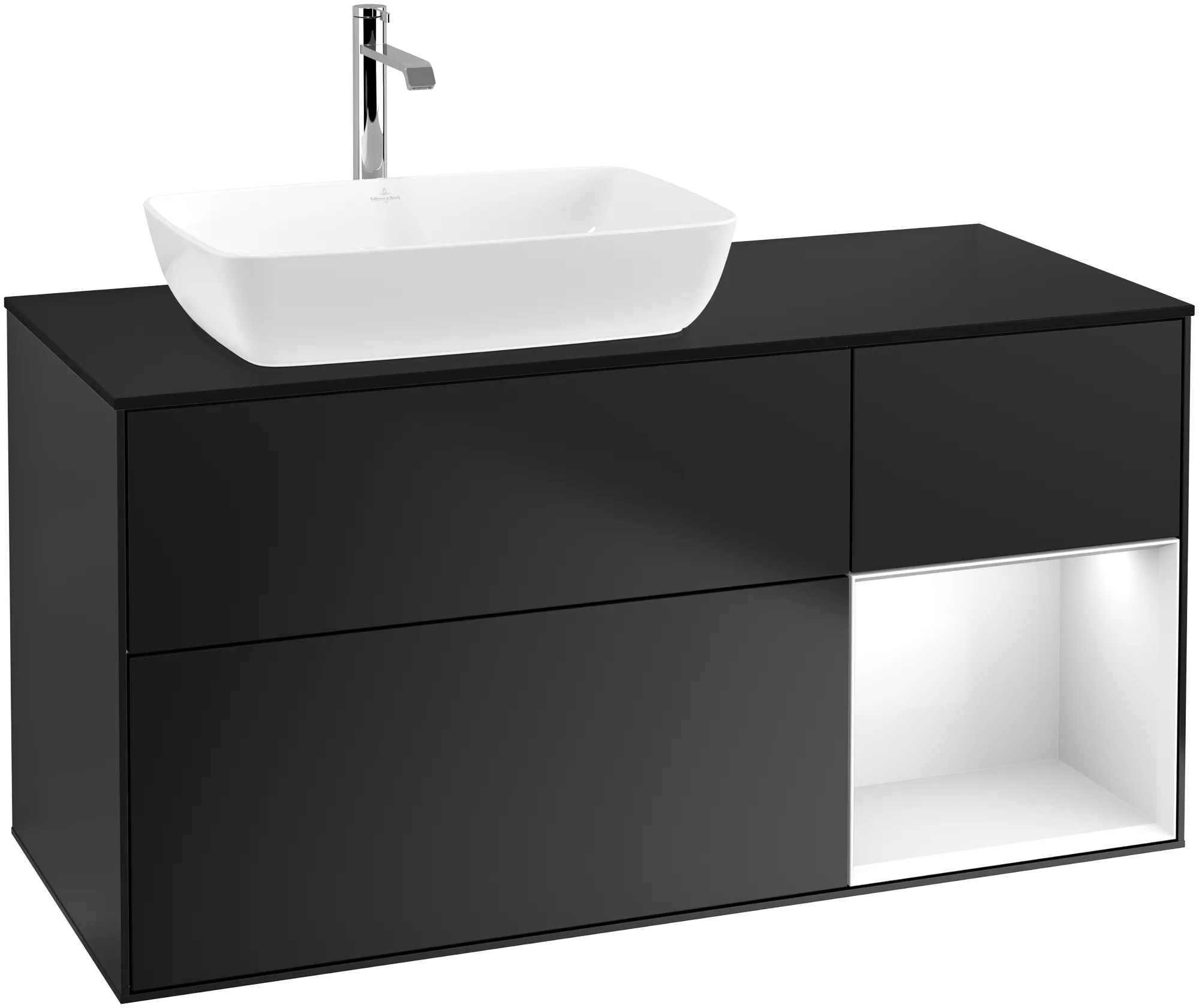 Villeroy & Boch Finion Waschbeckenunterschrank F81, 1200x603x501mm, Beleuchtung, 3 Auszüge, links