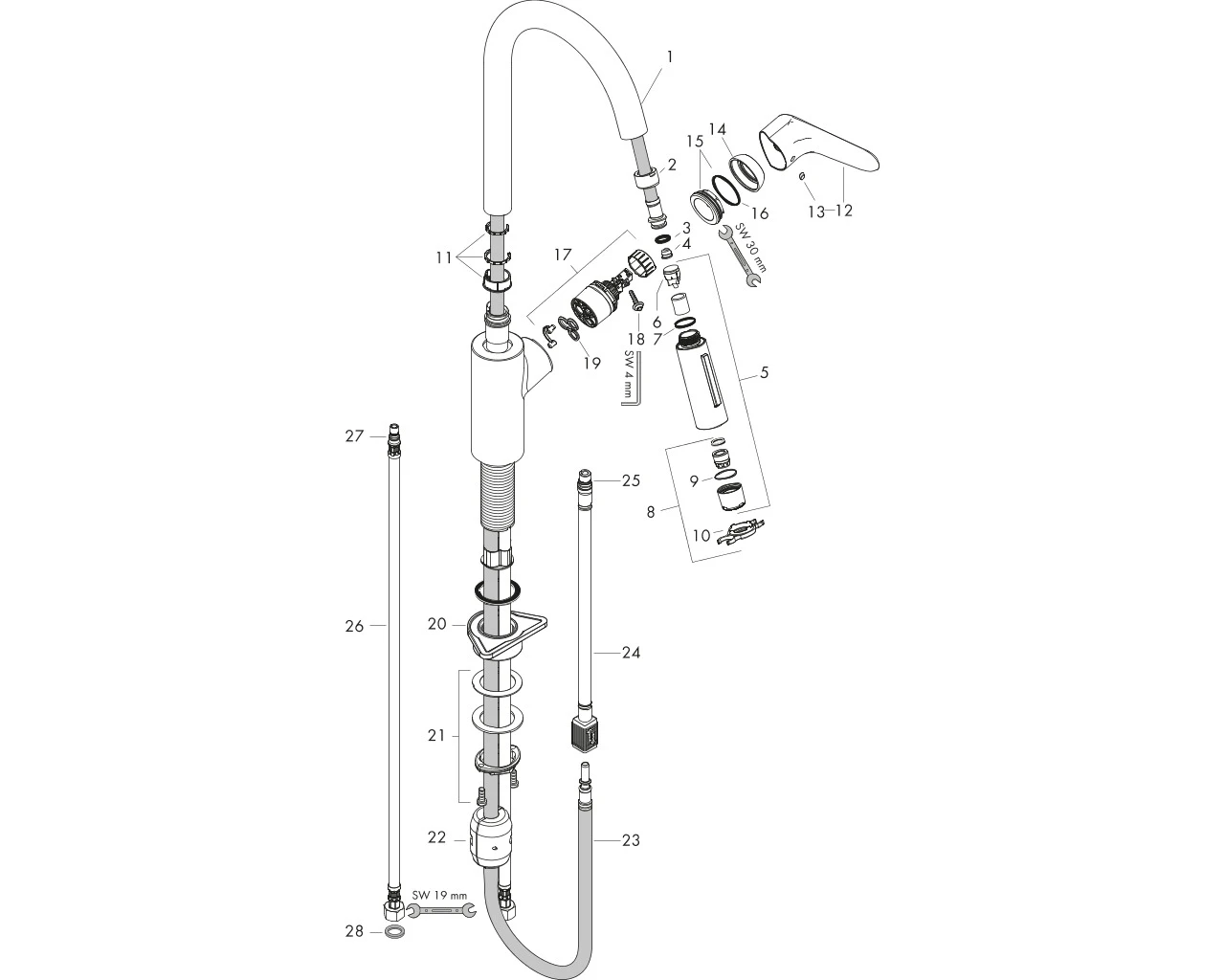 Spültischmischer 240 Focus M41 Ausziehbrause 2jet chrom