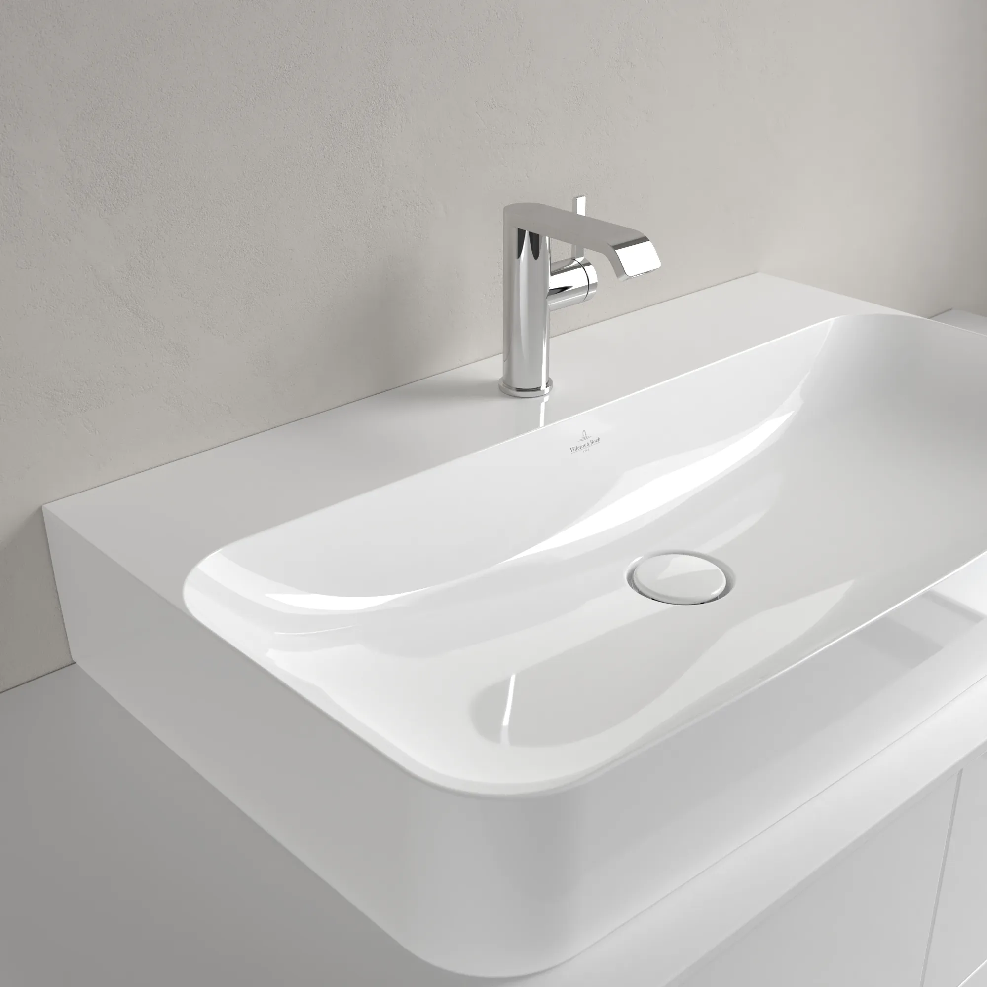 Villeroy & Boch Wandwaschtisch aus TitanCeram geschliffen „Finion“ 800 × 470 × 165 mm, mit Hahnlochbohrung, Hahnlochposition mittig in Weiß Alpin, mit CeramicPlus Villeroy & Boch Wandwaschtisch aus TitanCeram geschliffen „Finion“ 800 × 470 × 165 mm, mit Hahnlochbohrung, Hahnlochposition mittig in Weiß Alpin, mit CeramicPlus