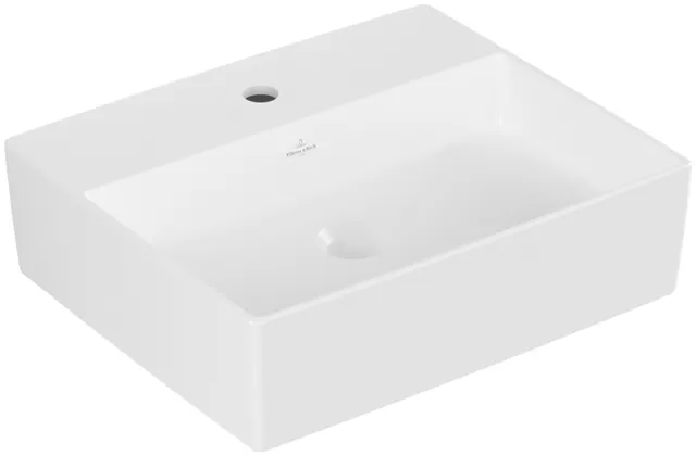 Villeroy & Boch Aufsatzwaschtisch aus TitanCeram „Memento 2.0“ 498 × 420 × 139 mm, mit Hahnlochbohrung, Hahnlochposition mittig in Stone White