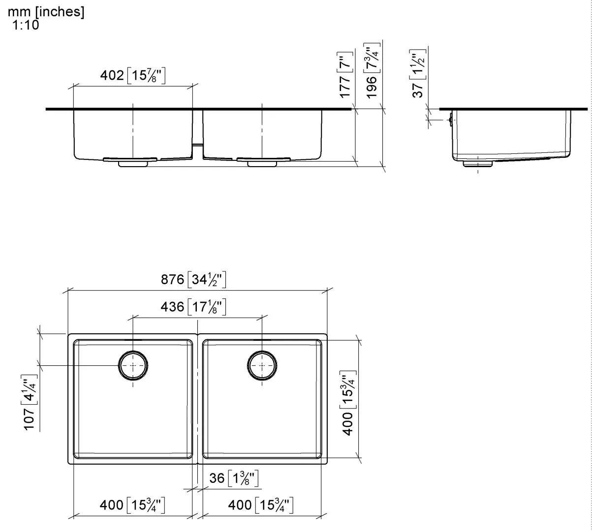 Dornbracht Doppelbecken - Edelstahl gebürstet, Unterbau 400 x 400 mm, Beckentiefe 175 mm Dornbracht Doppelbecken - Edelstahl gebürstet, Unterbau 400 x 400 mm, Beckentiefe 175 mm