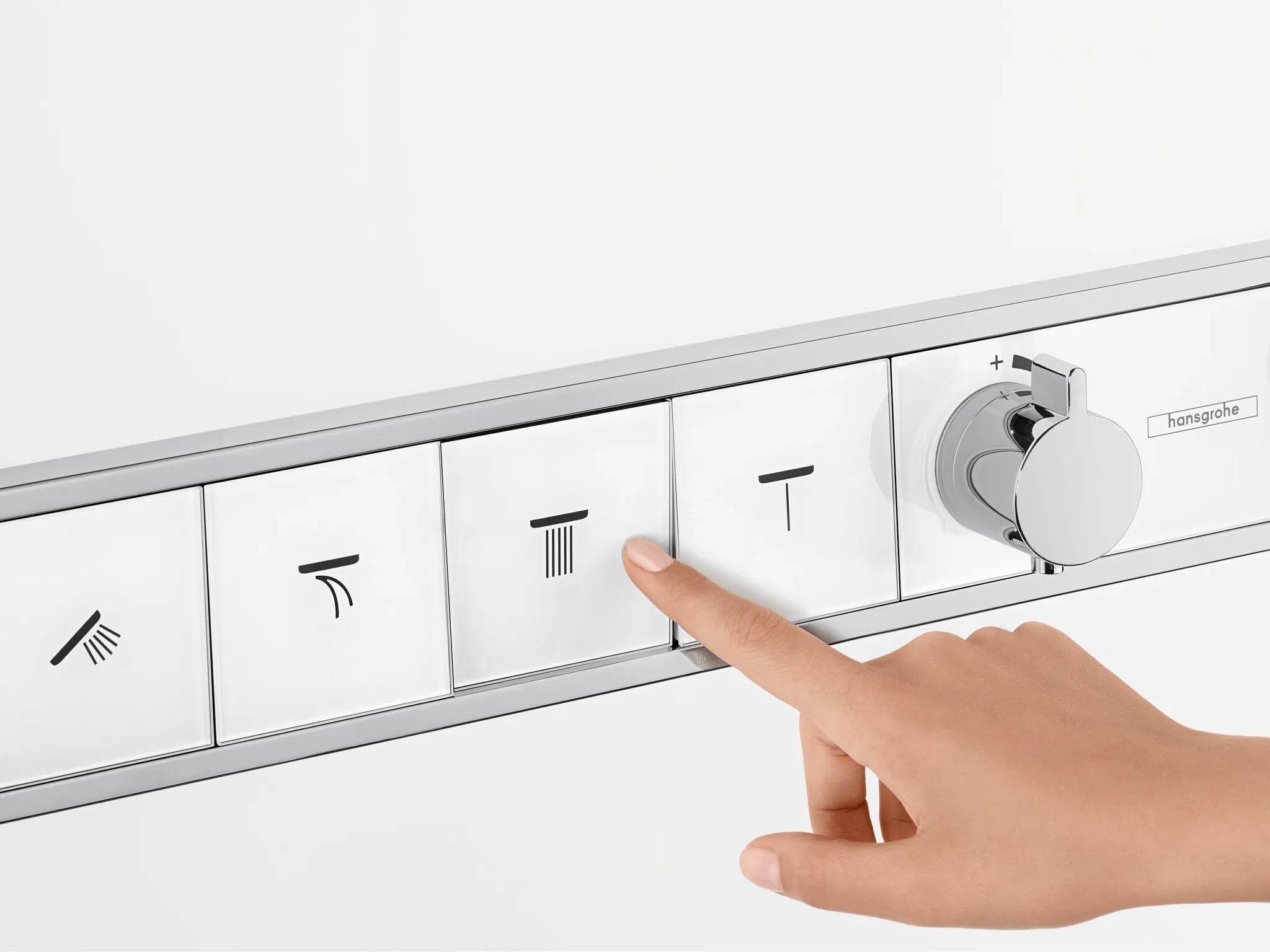 Hansgrohe RainSelect Thermostat Unterputz, 4 Verbraucher, weiß/chrom, mit integriertem Brausehalter und Tasten für Handbrause, Schwall, Rain groß, MonoRain Hansgrohe RainSelect Thermostat Unterputz, 4 Verbraucher, weiß/chrom, mit integriertem Brausehalter und Tasten für Handbrause, Schwall, Rain groß, MonoRain