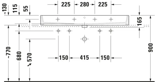 Duravit Waschtisch Vero Air 1200 mm, weiß Hochglanz, 2 Waschplätze, 1 Becken, Hahnlochbank, Überlauf, geschliffene Unterseite