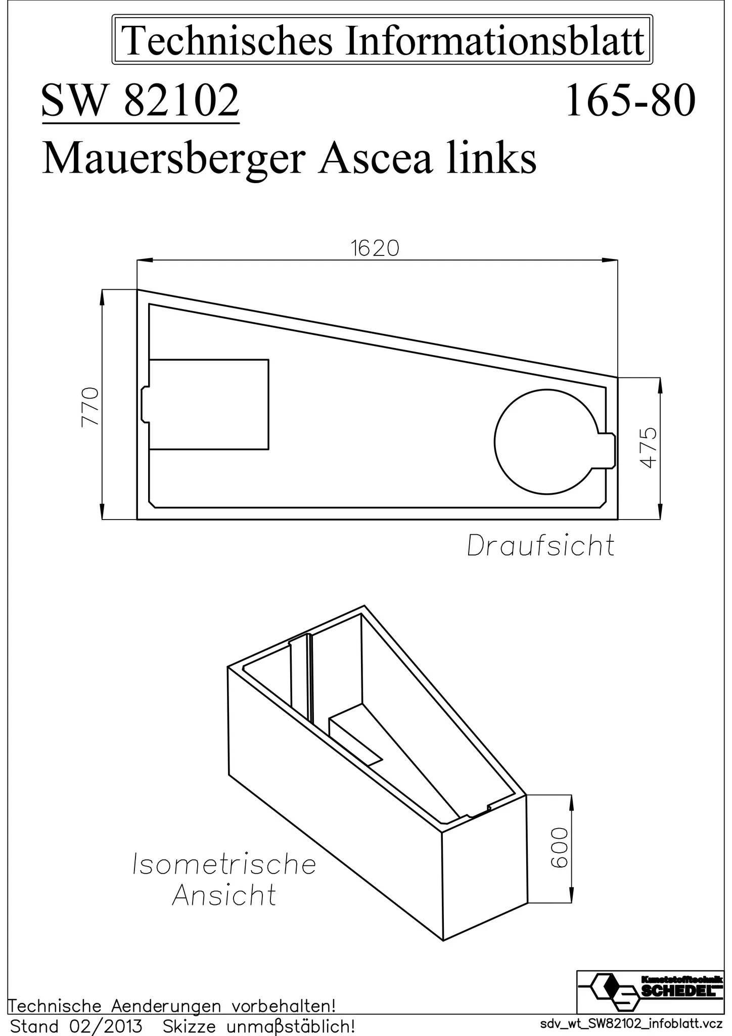 Mauersberger Styroporträger ascea 165/80 links, 1620x770x600 Mauersberger Styroporträger ascea 165/80 links, 1620x770x600