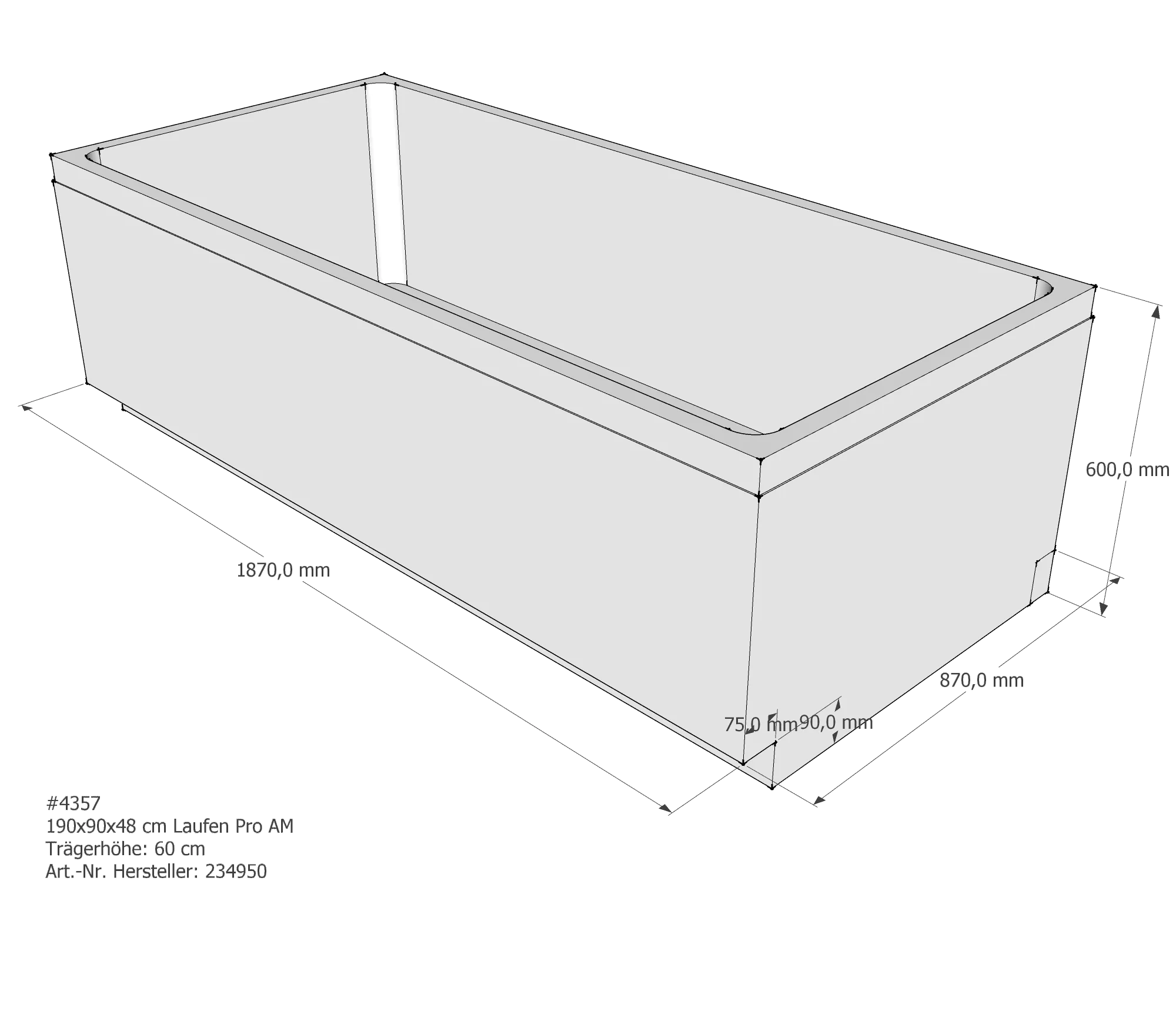 Badewannenträger passend für Laufen Pro 190 × 90 × 47 cm