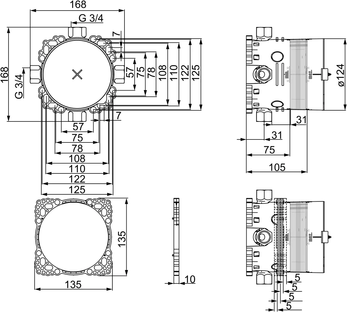 HansaBLUEBOX UP-Rohbauset Bade- und Brausearmatur HansaBLUEBOX 8001 G3⁄4 DN20