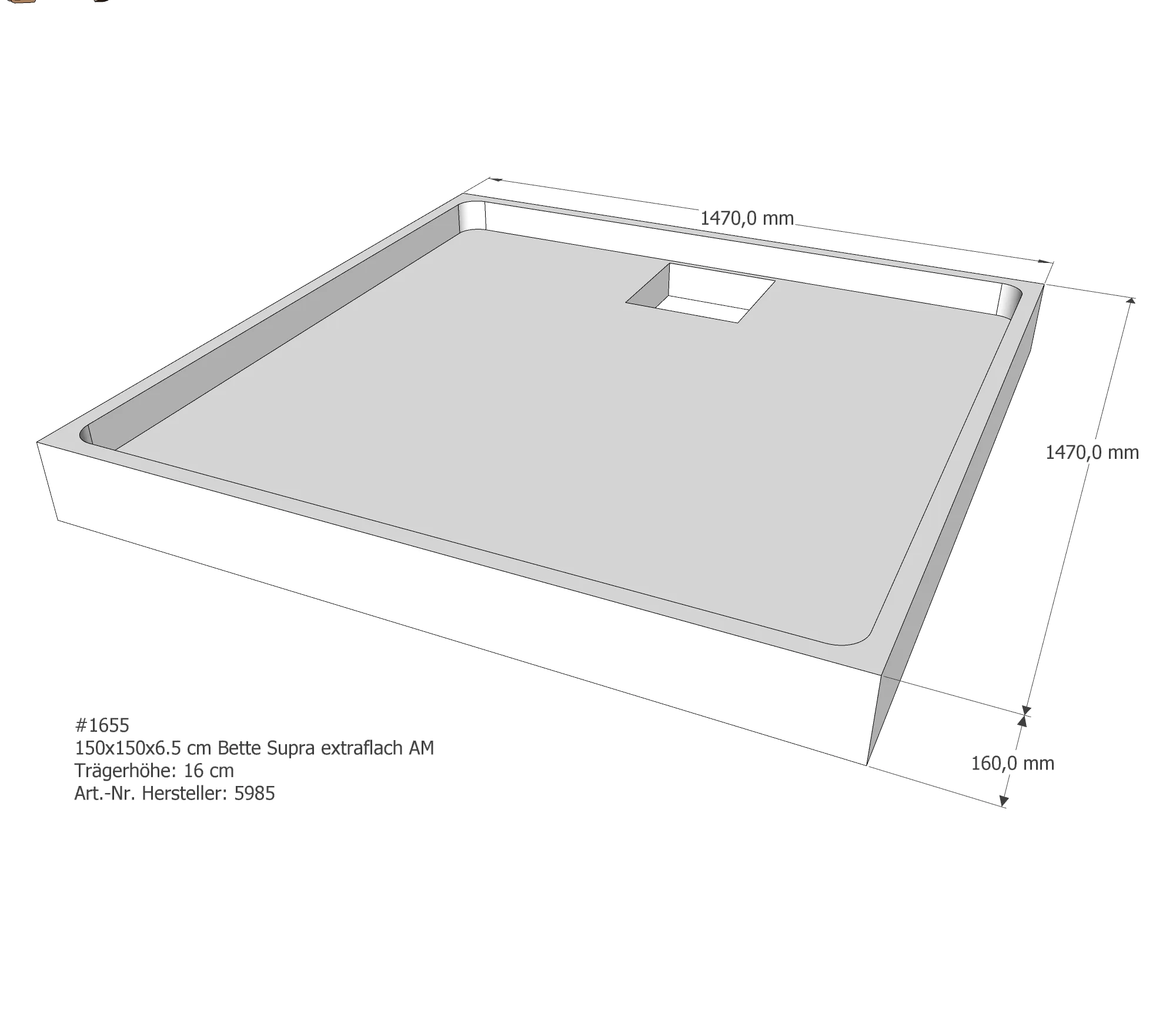 Duschwannenträger für Bette Supra (extraflach) 150 × 150 × 6,5 cm