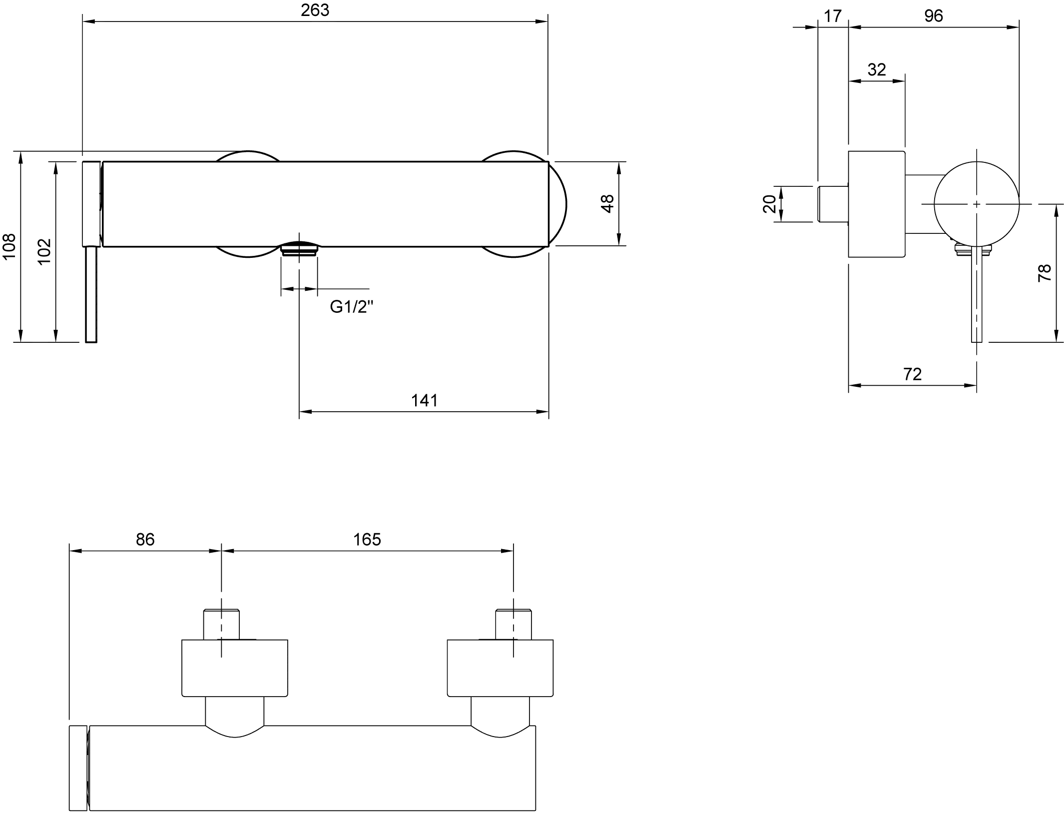 Villeroy & Boch Einhebel-Duscharmatur Loop & Friends, Chrom, 108 mm Höhe, 273 x 96 mm Maße, Wandmontage