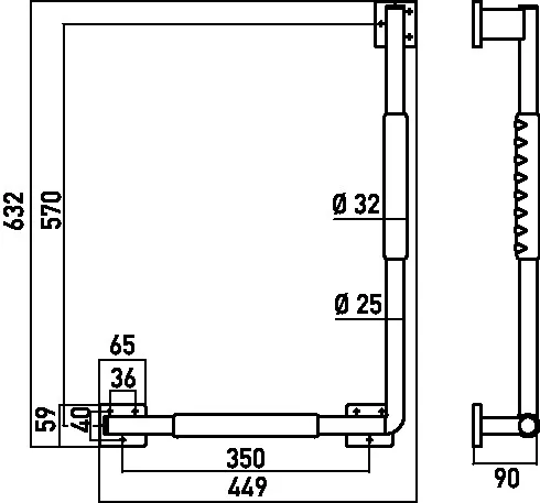 emco 90°-Winkelgriff „system 2“ mit rutschhemmender Ummantelung in chrom / schwarz, links