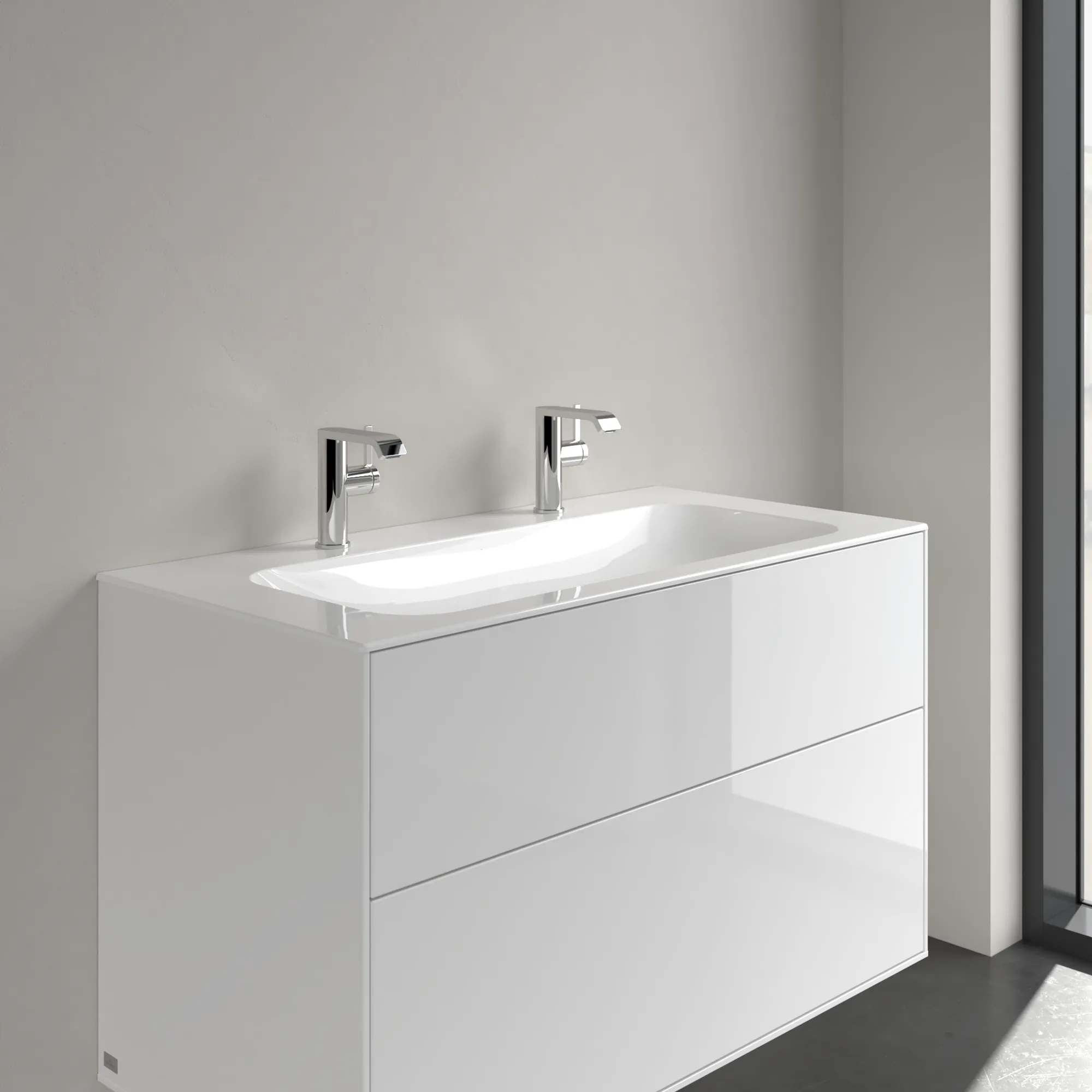 Villeroy & Boch Schrankwaschtisch aus TitanCeram „Finion“ 1000 × 500 × 160 mm, Hahnlochposition links und rechts, mit Hahnlochbohrung in Weiß Alpin, mit CeramicPlus Villeroy & Boch Schrankwaschtisch aus TitanCeram „Finion“ 1000 × 500 × 160 mm, Hahnlochposition links und rechts, mit Hahnlochbohrung in Weiß Alpin, mit CeramicPlus