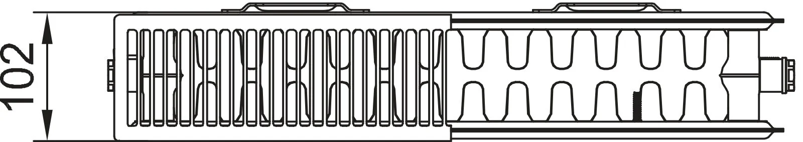 Flachheizkörper therm-x2 Line-K Typ 22, HxLxT: 205x1005x102 mm, Farbe: Weiß RAL 9016 seidenglanz, 10 bar, Abdeckung: mit, Wärmeleistung 75/65-20: 656 Watt, ohne Laschen