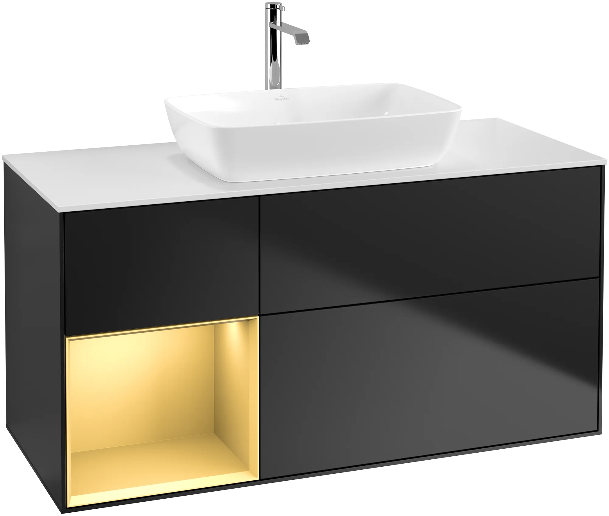 Villeroy & Boch Waschtischunterschrank „Finion“ für Schrankwaschtisch 1200 × 603 × 501 mm Black Matt Lacquer, für Becken mittig, mit Hahnlochbohrung