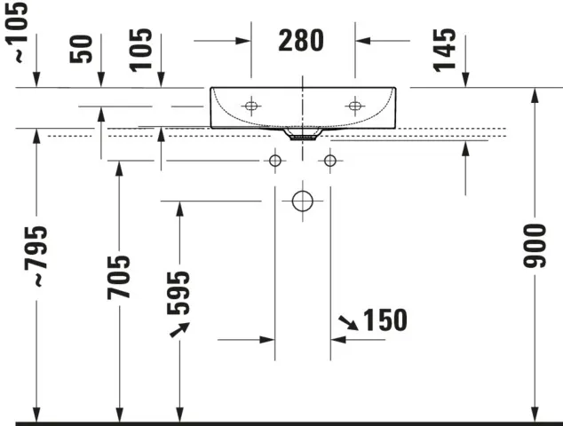 Duravit DuraSquare Waschtisch compact, weiß Hochglanz, 1x 500 mm, mit Hahnlochbank, wandhängend