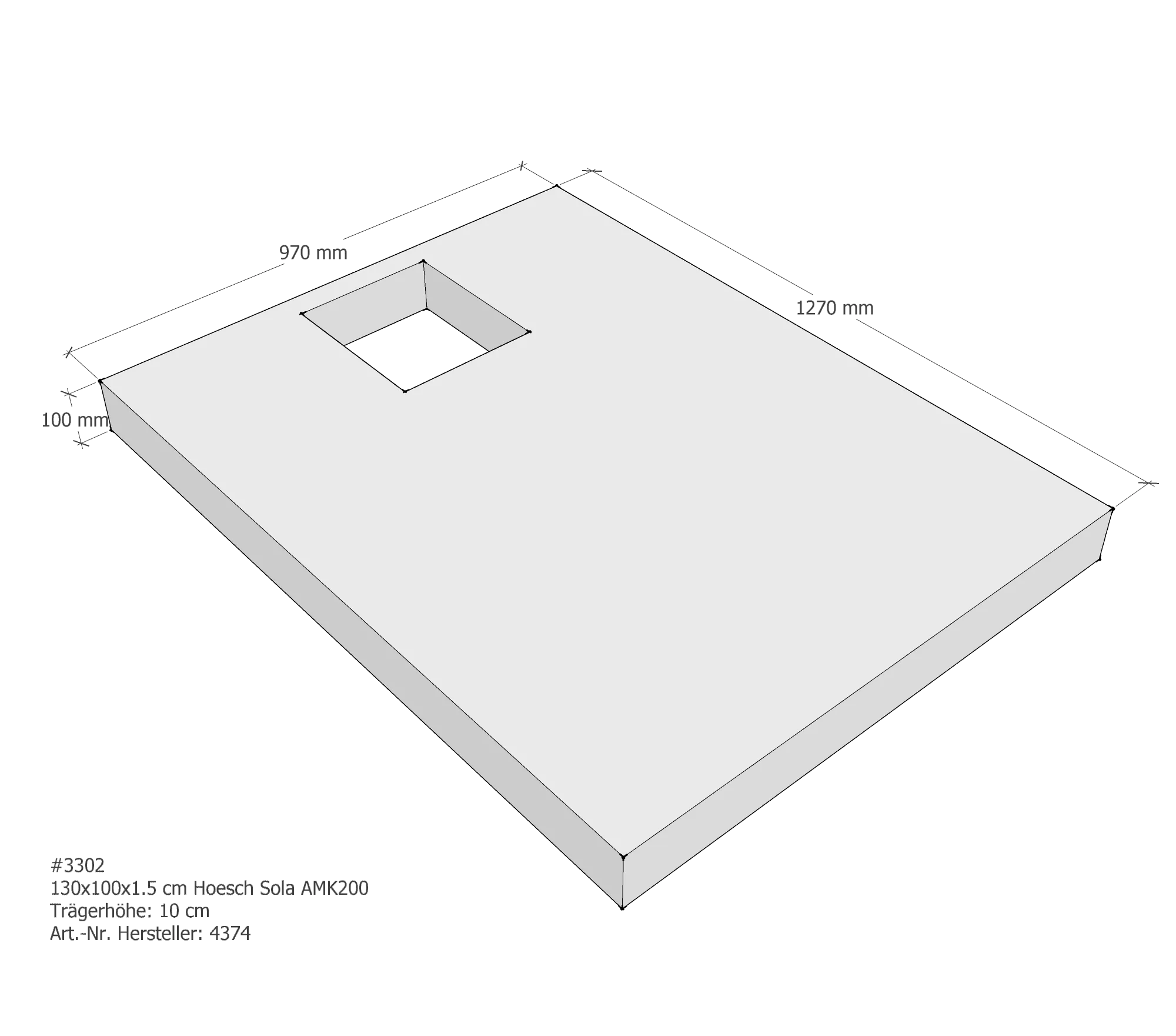 Duschwannenträger passend für Hoesch Sola 130 × 100 × 1,5 cm